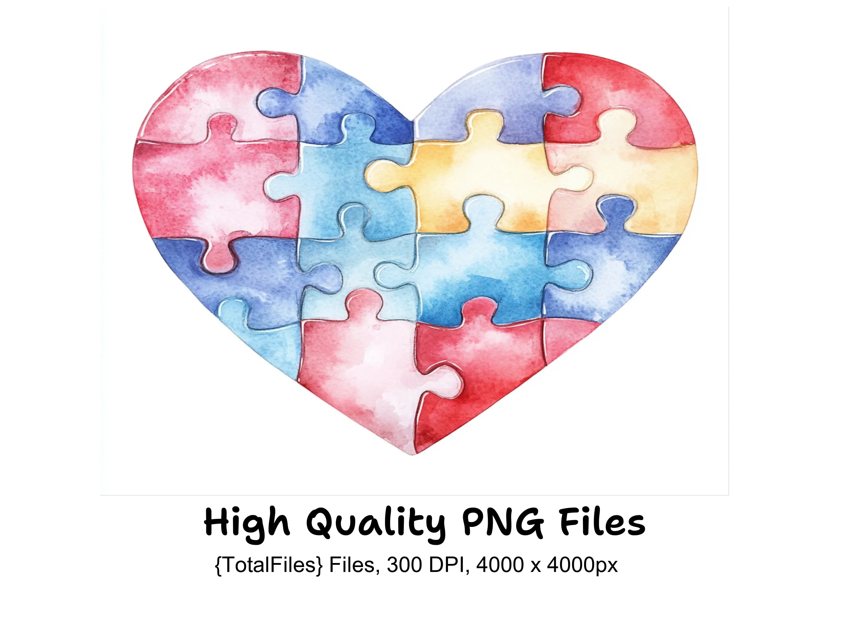 Autism Puzzle Heart Clipart Bundle