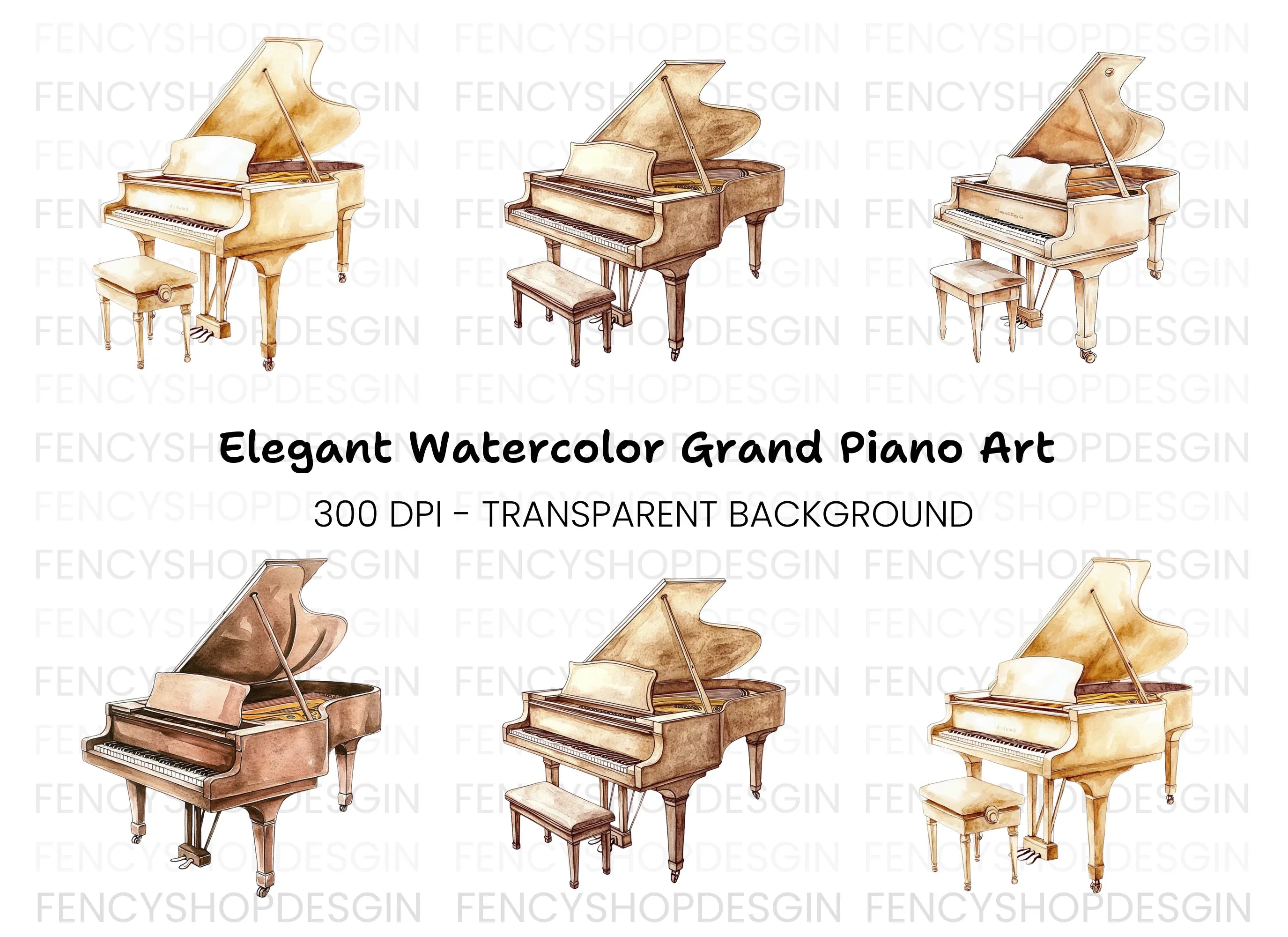 Elegant Grand Piano Clipart Bundle