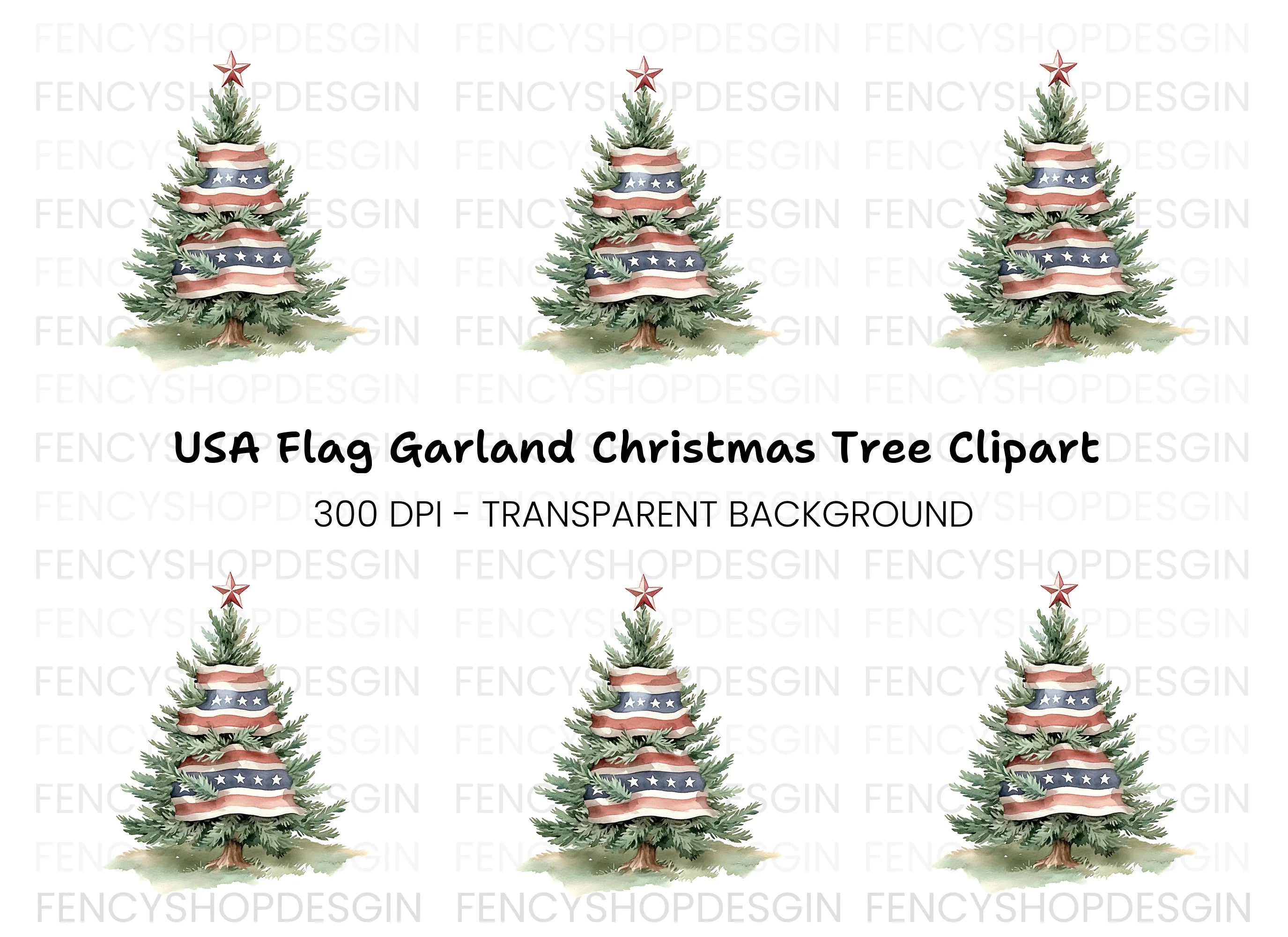 American Flag Christmas Tree Clipart Bundle