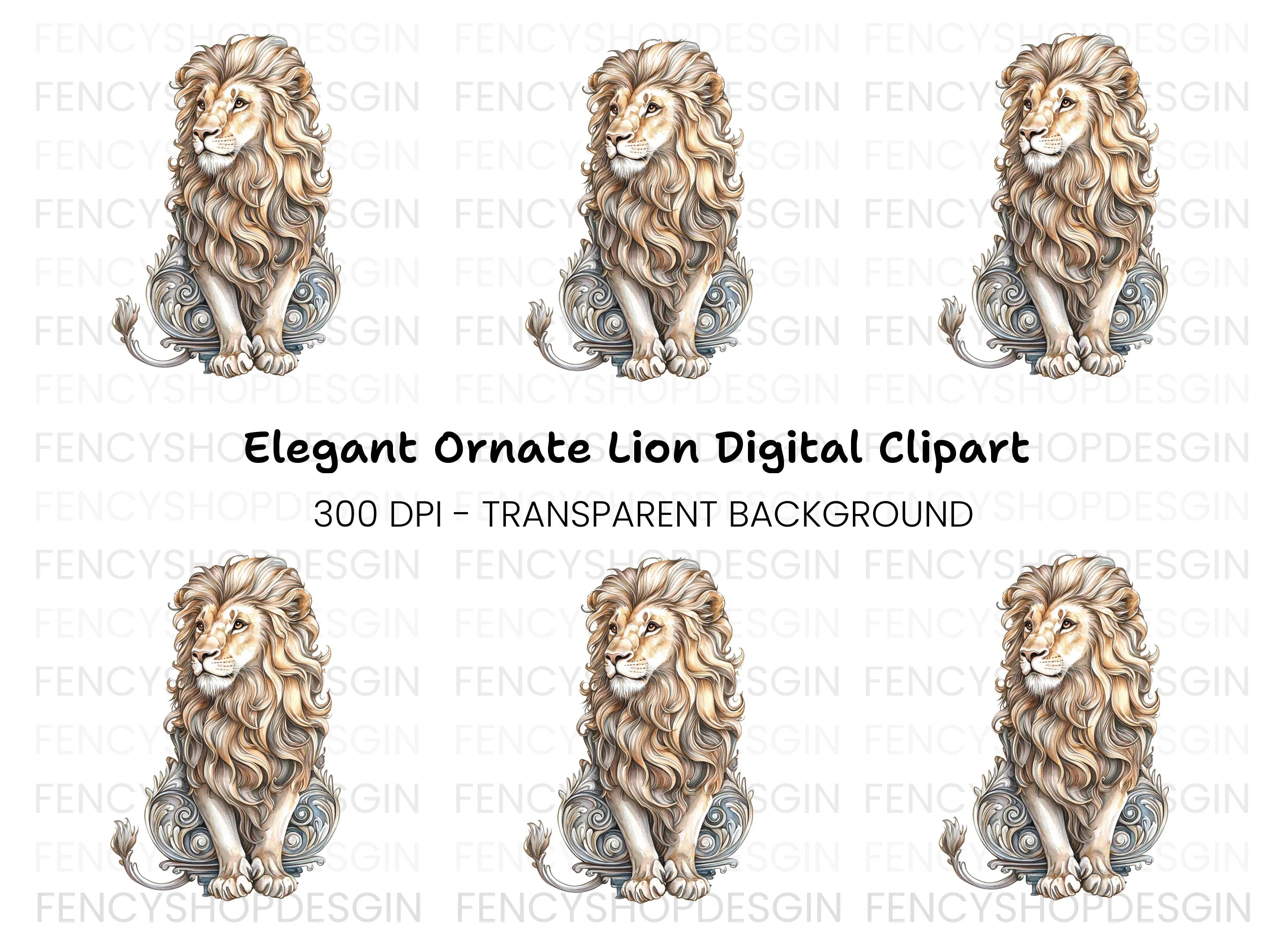 Majestic Lion with Ornate Base Clipart Bundle