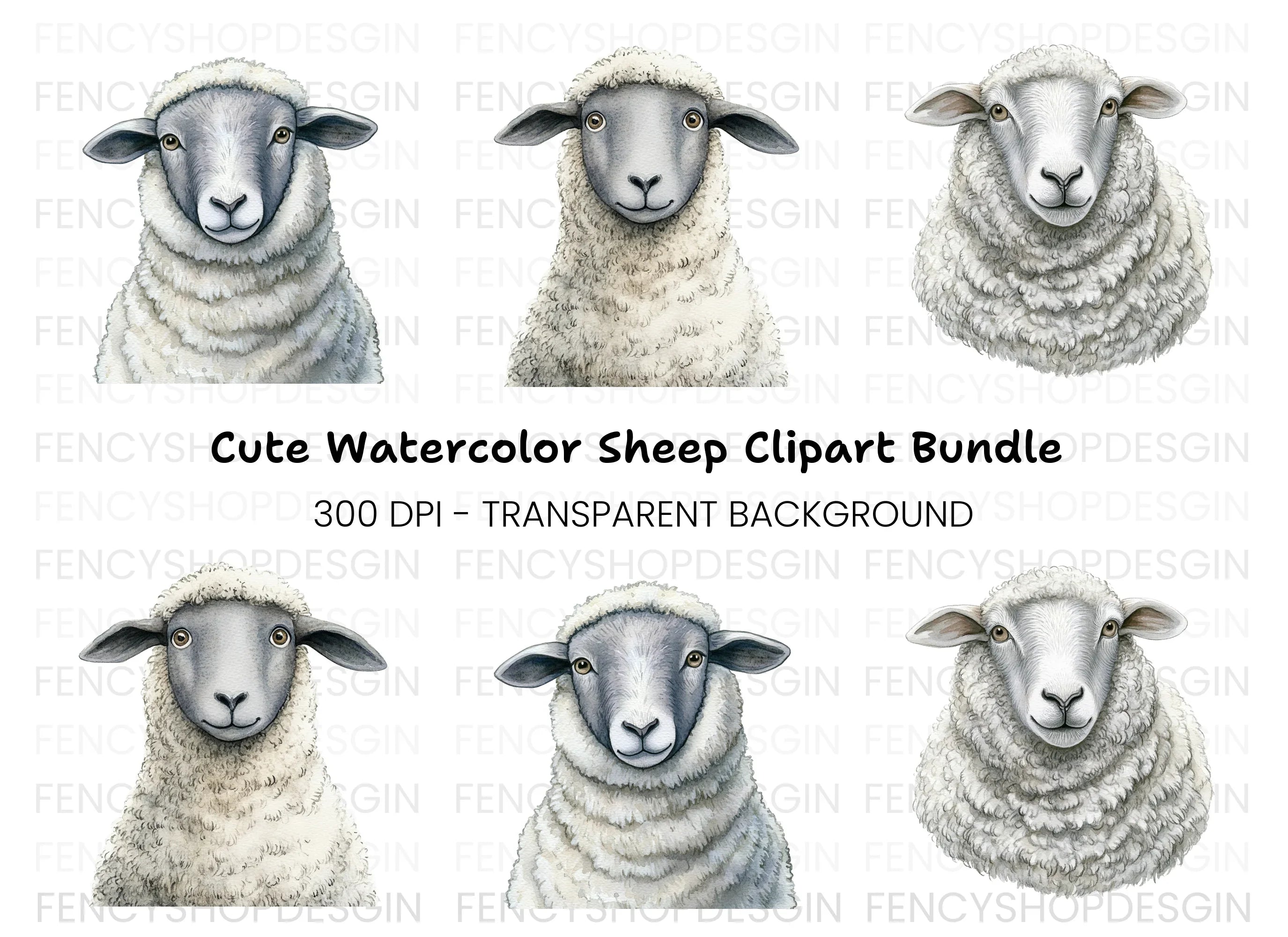 Grey Faced Sheep Clipart Bundle