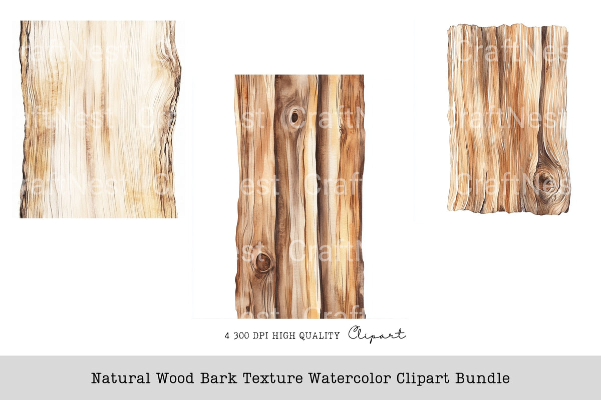 Natural Wood Bark Texture Clipart Bundle
