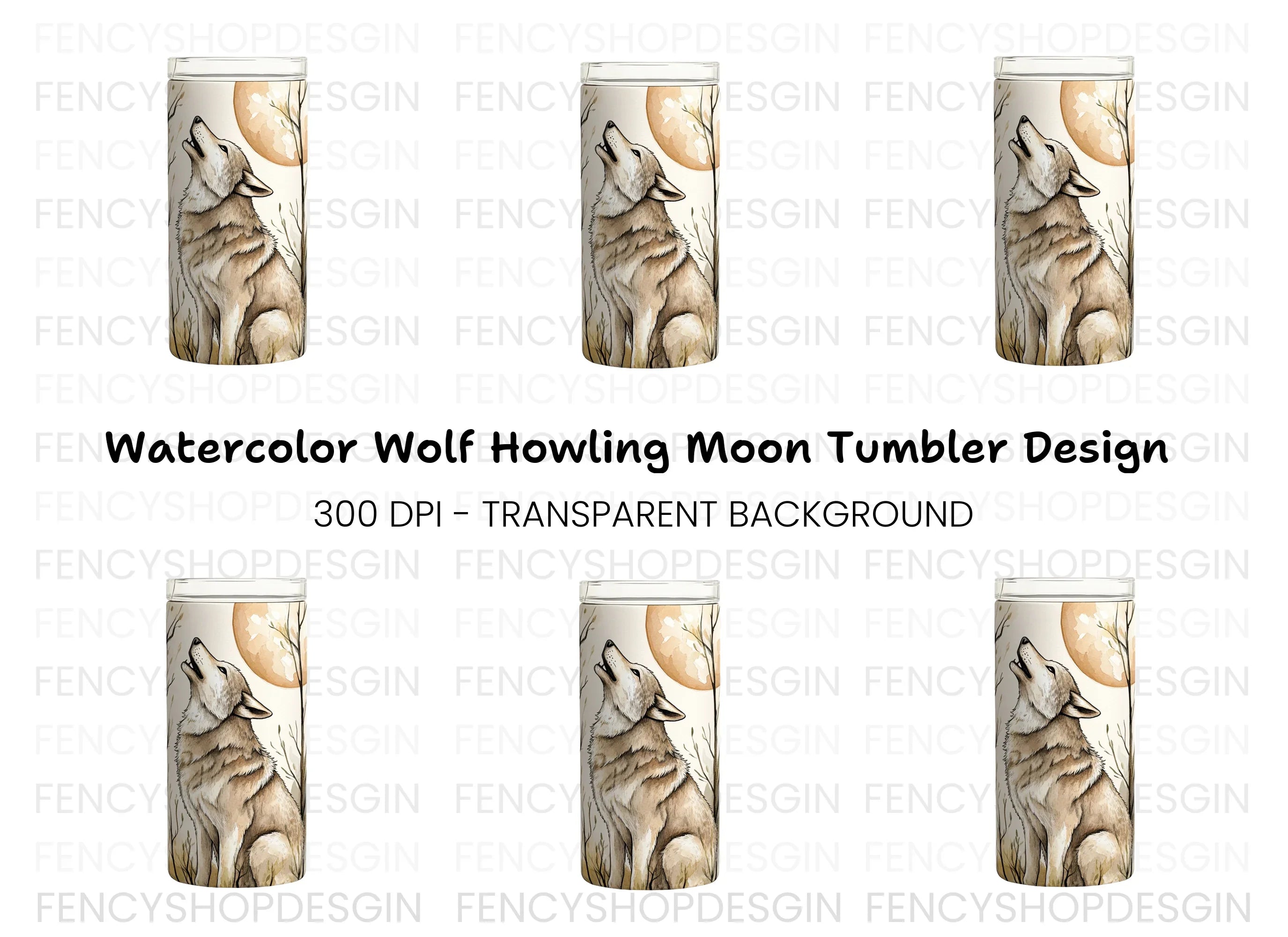 Autumn Wolf Howling at Moon Tumbler Clipart Bundle