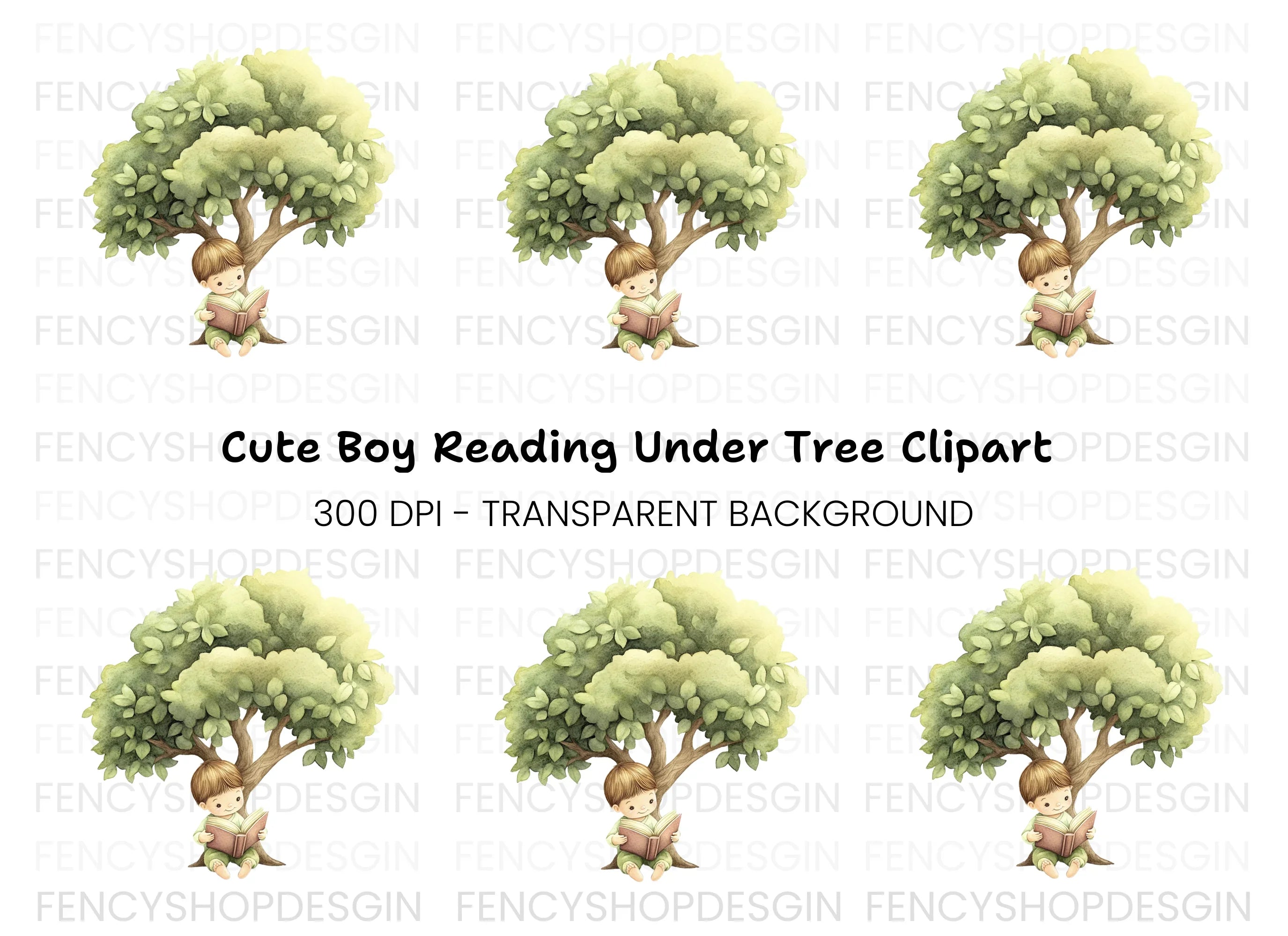 Boy Reading Under Tree Clipart Bundle