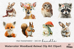 Woodland Animal Clip Art Bundle - CraftNest - Digital Crafting and Art