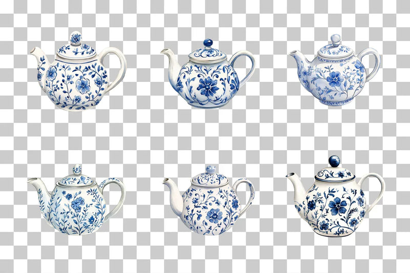 Delft Blue Floral Teapot Clipart Bundle - CraftNest - Digital Crafting and Art