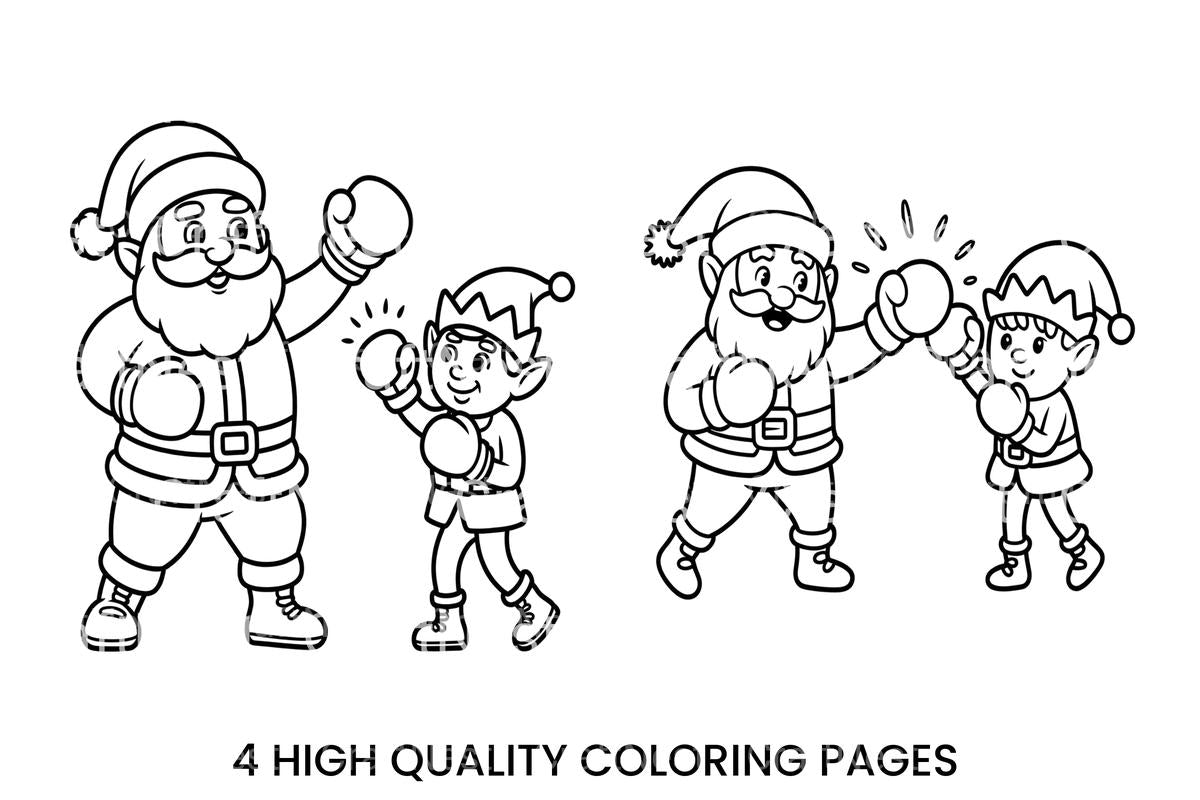 Santa and Elf Boxing Match Coloring Books