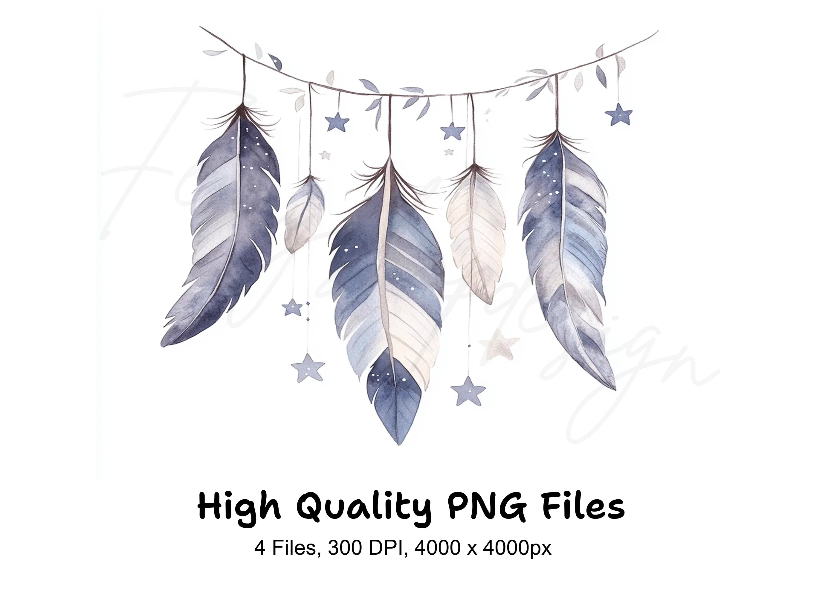 Boho Dreamcatcher Feathers and Stars Clipart Bundle