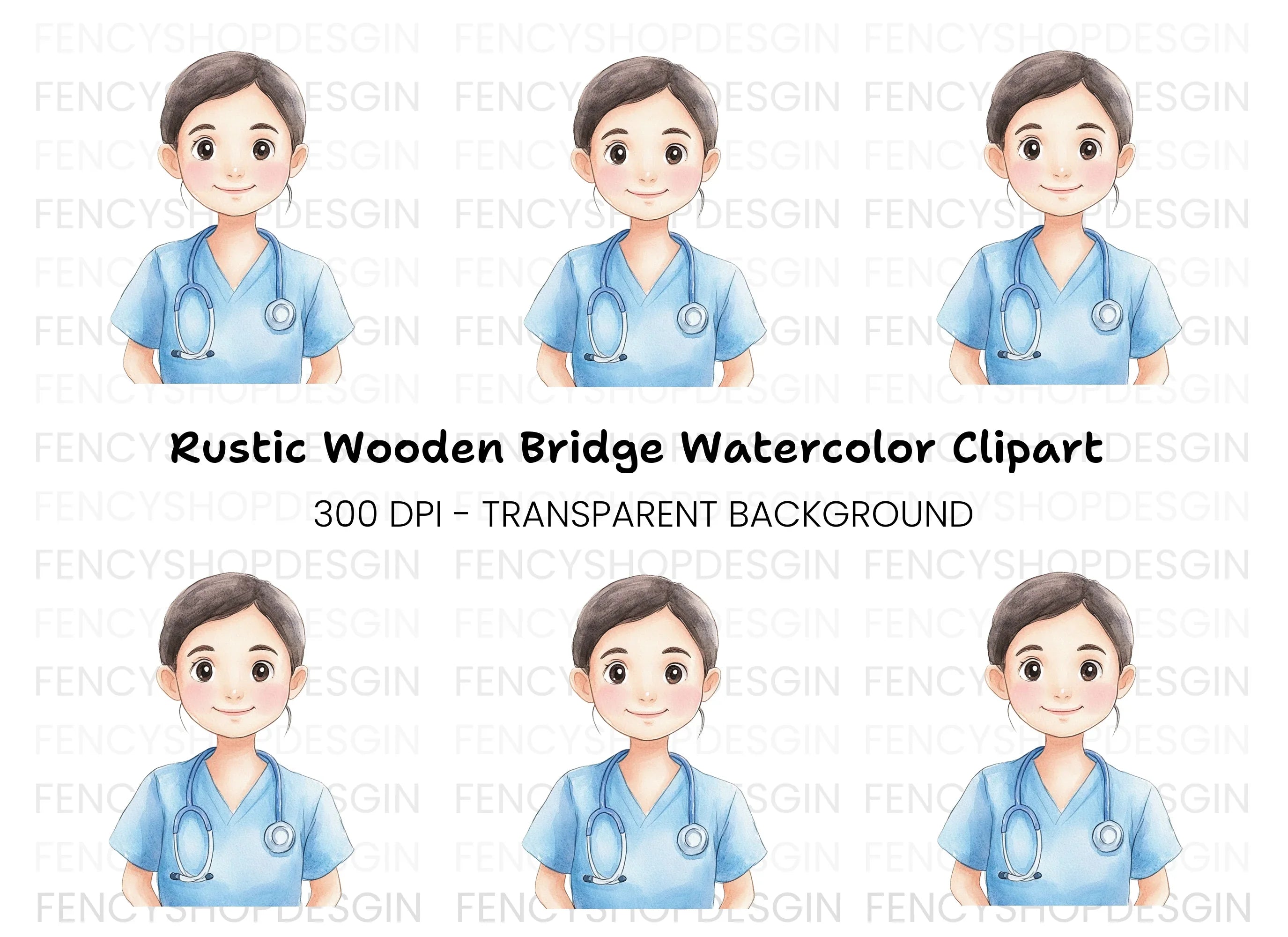 Friendly Nurse with Stethoscope Clipart Bundle