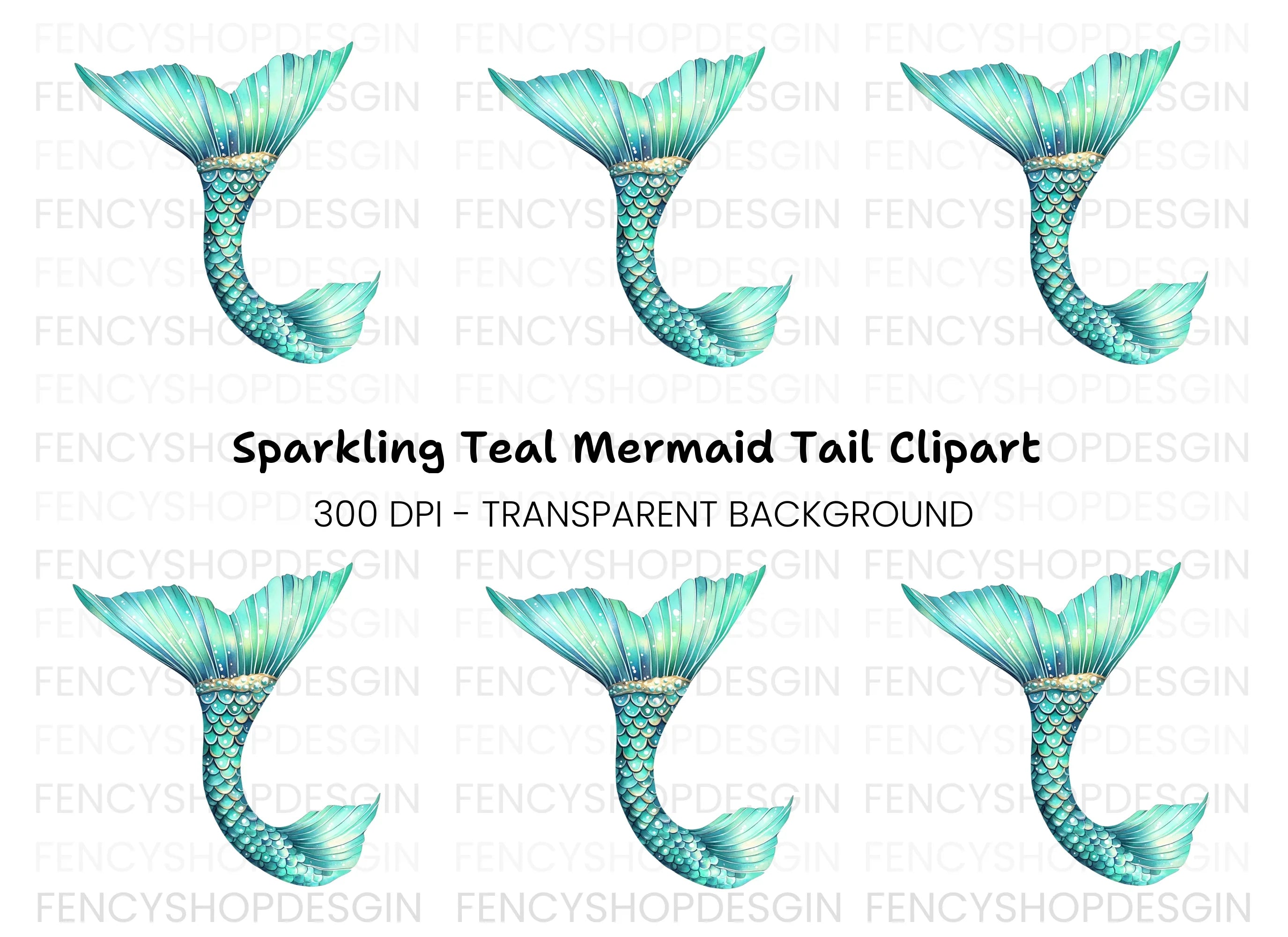 Sparkling Teal Mermaid Tail Clipart Bundle