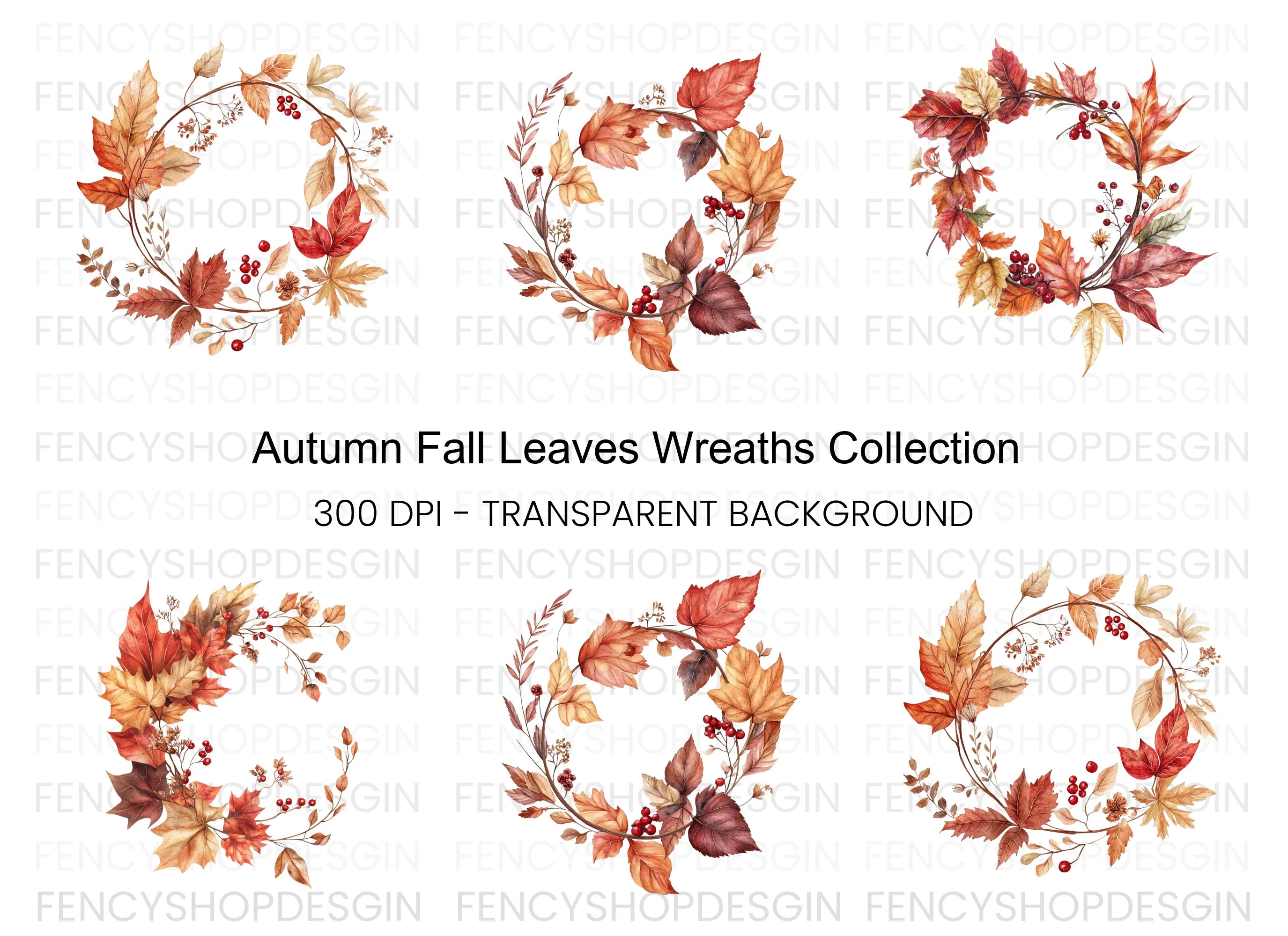 Autumn Leaves Wreath Clipart Bundle