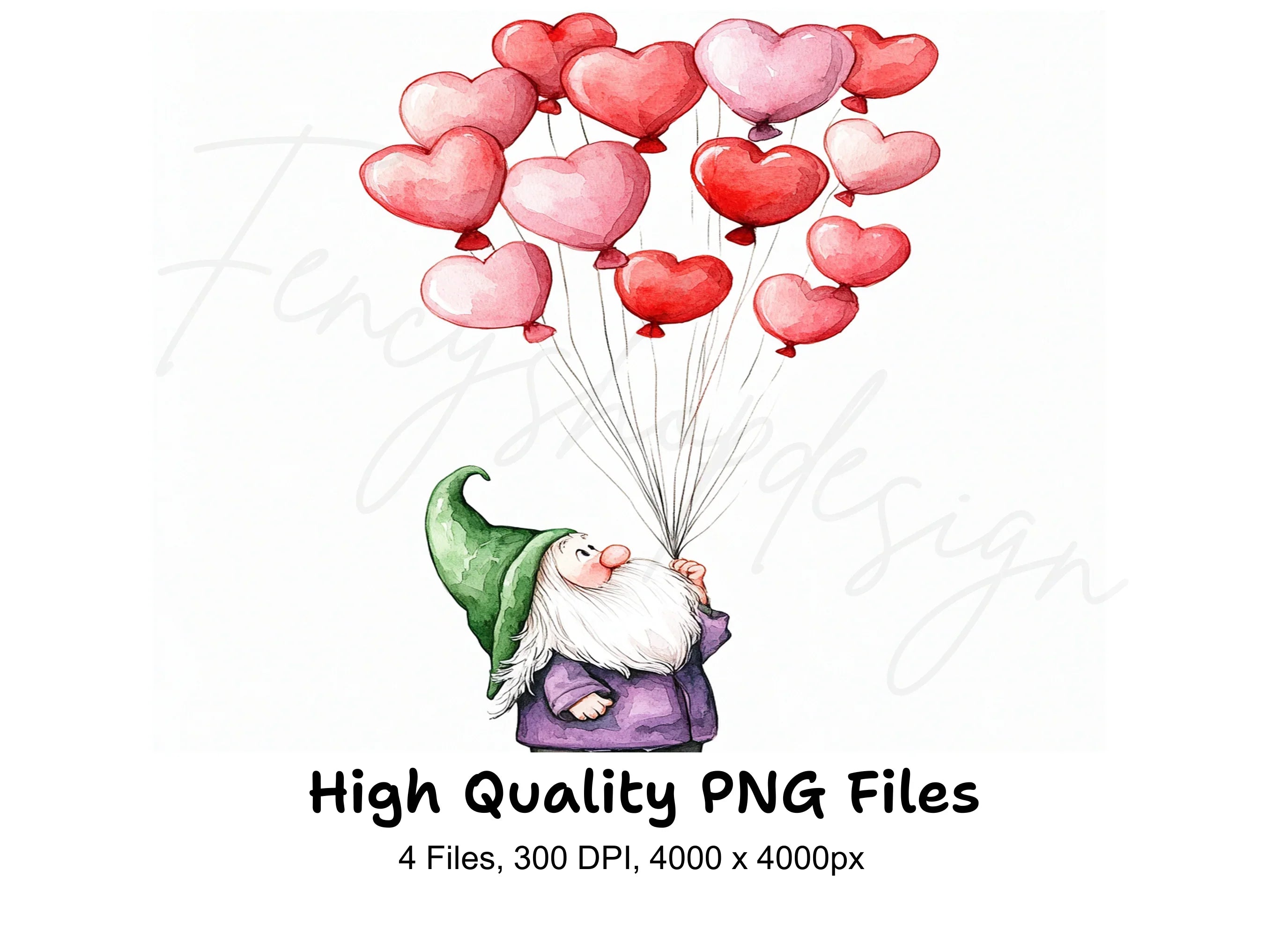 Gnome with Heart Balloons Clipart Bundle
