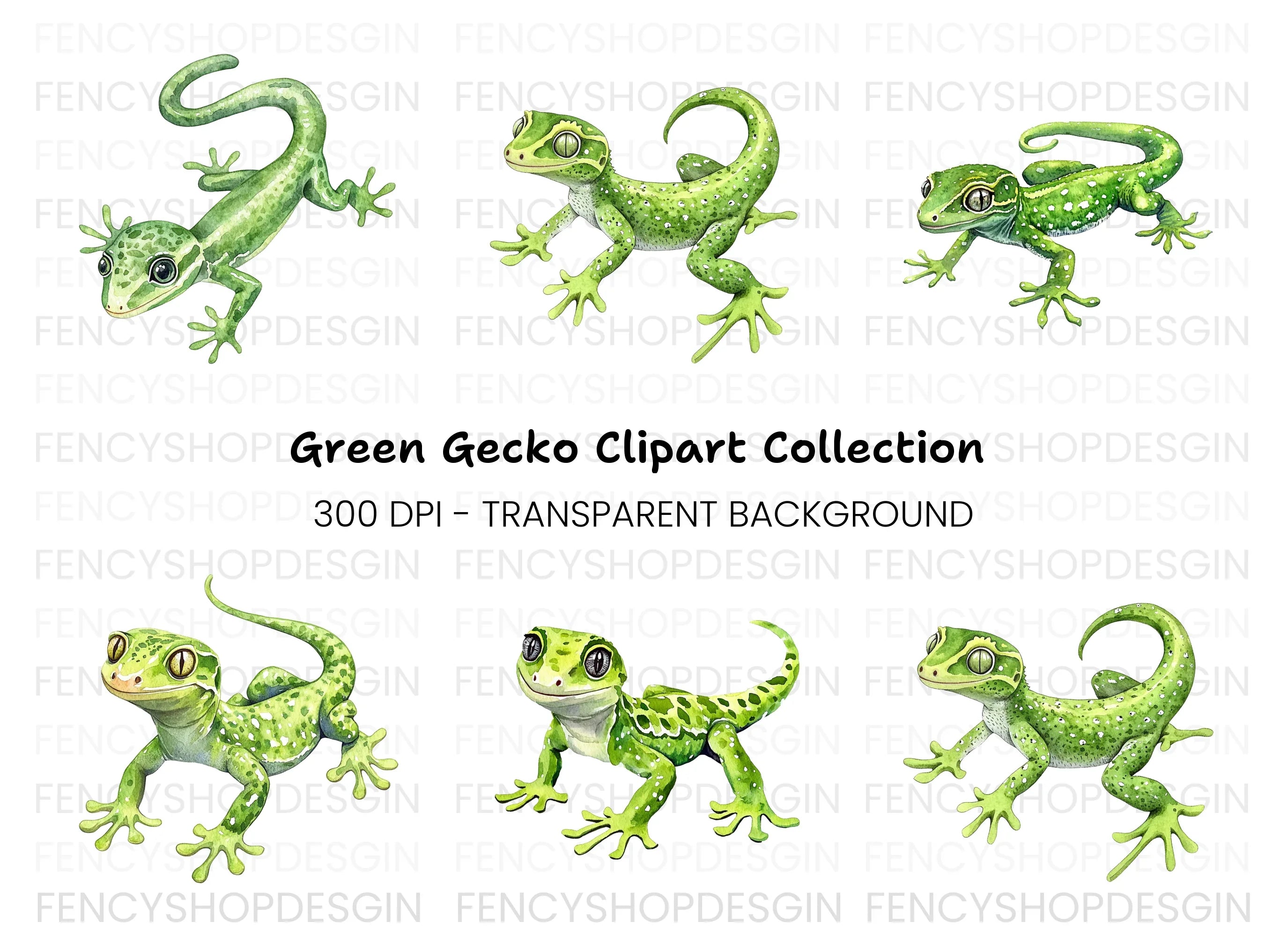 Playful Green Lizard Clipart Bundle