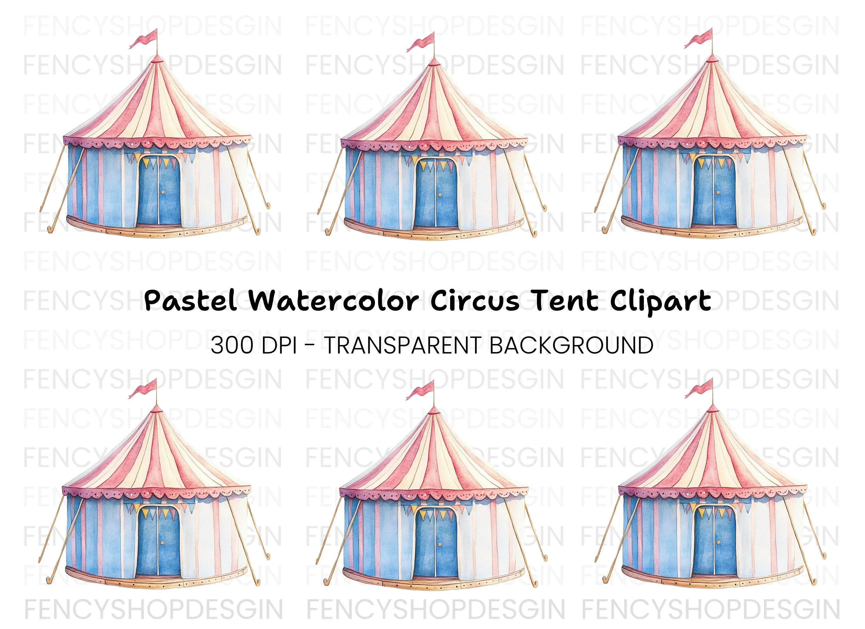 Blue and Pink Circus Tent Clipart Bundle