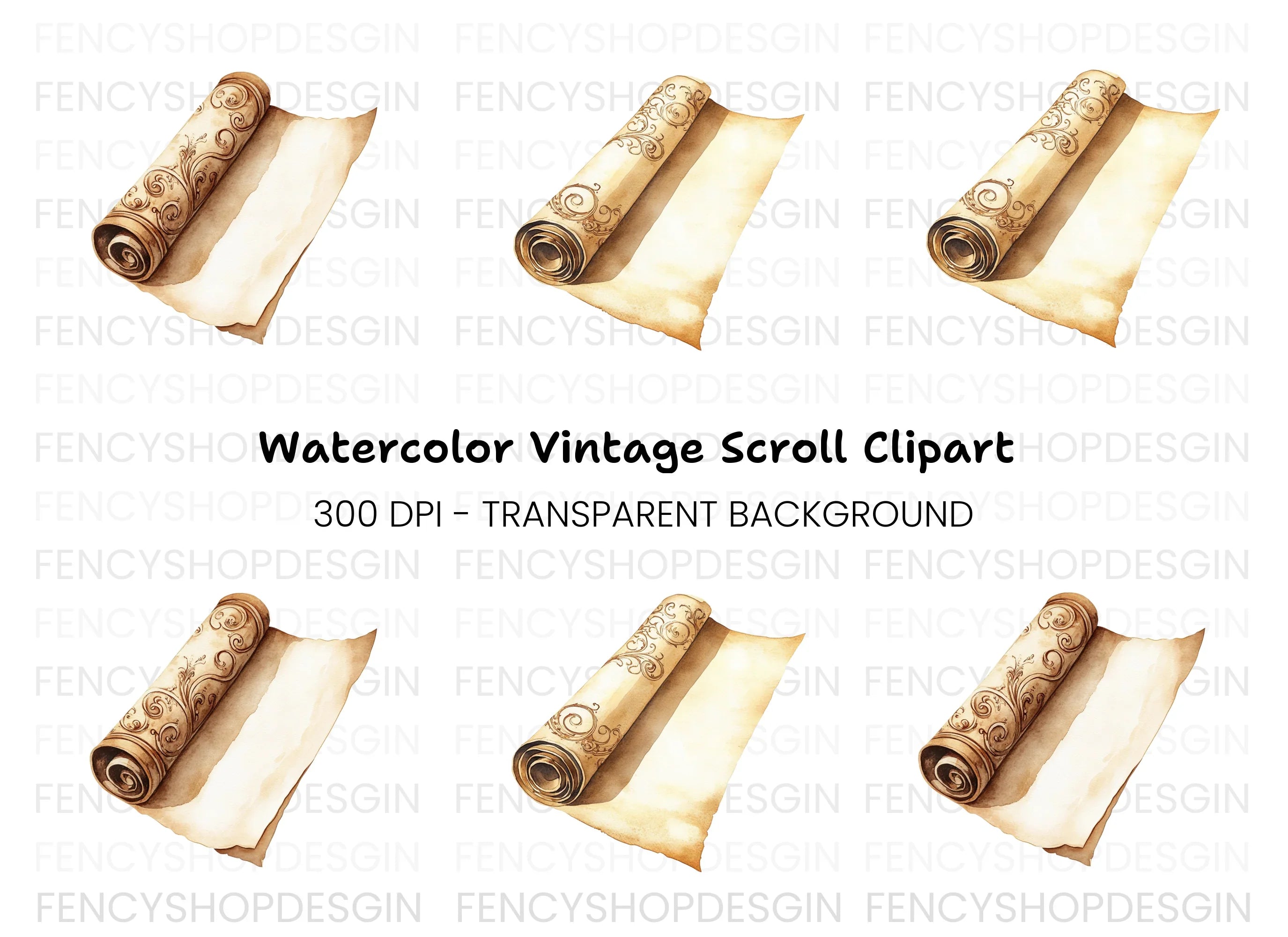 Vintage Old Scrolls Clipart Bundle