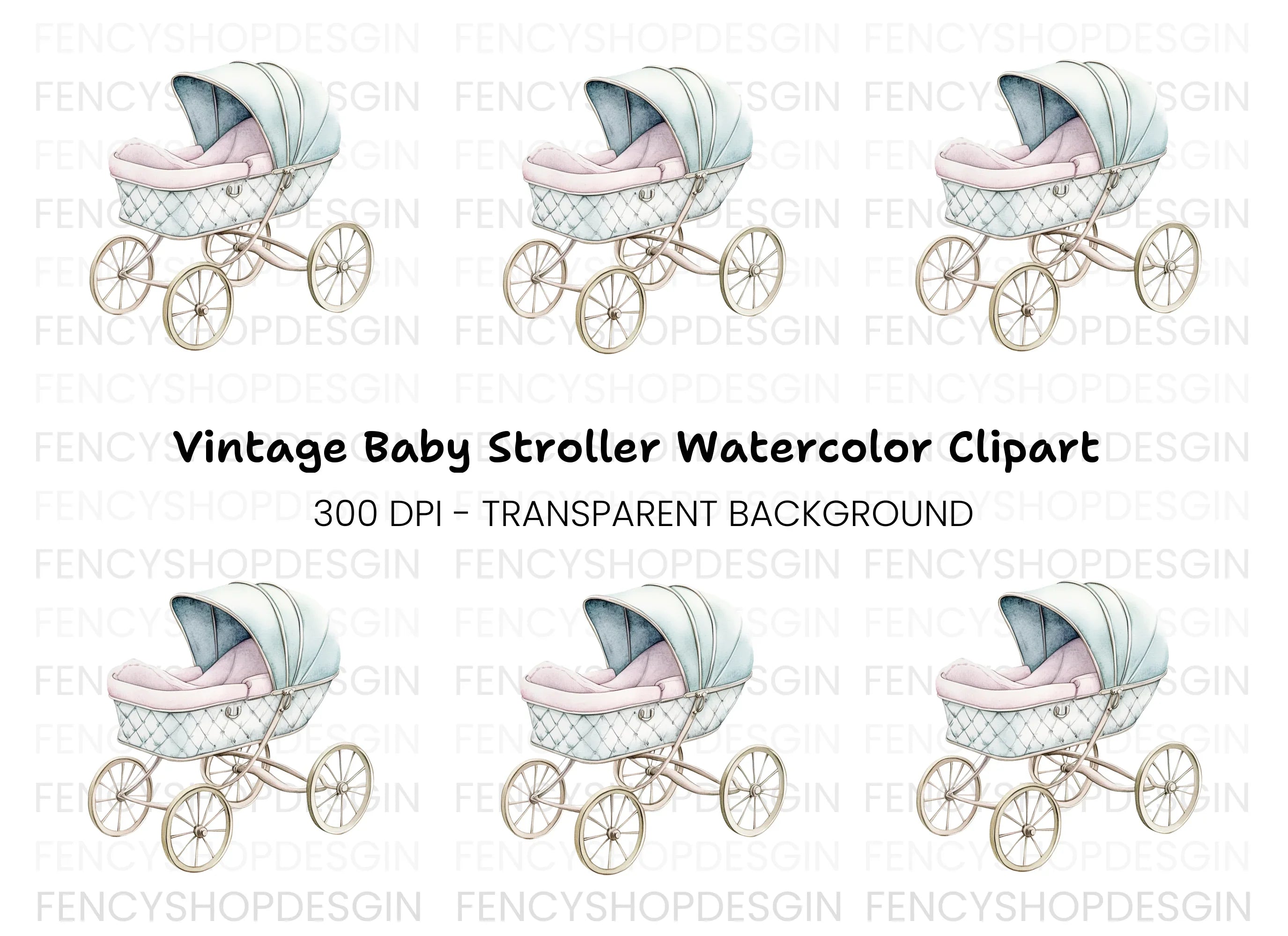 Vintage Baby Stroller Clipart Bundle