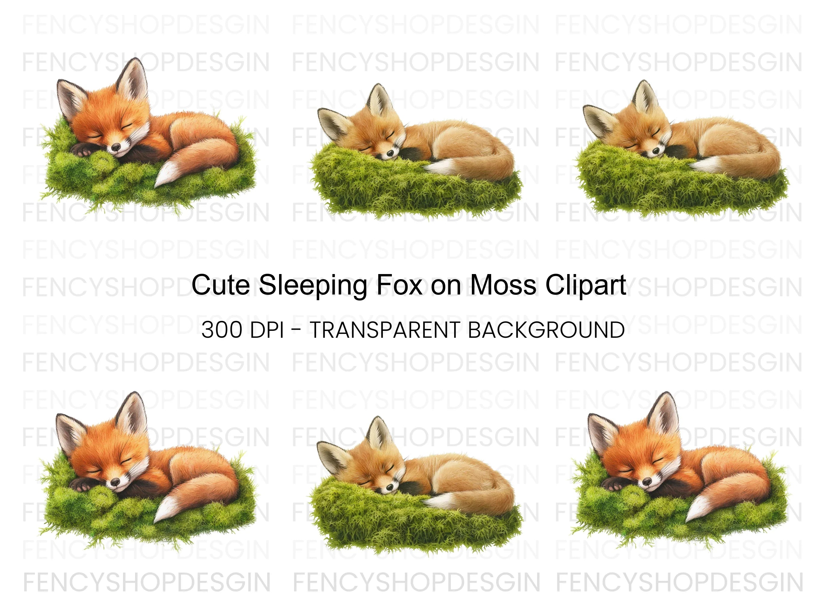 Cute Sleeping Fox Clipart Bundle