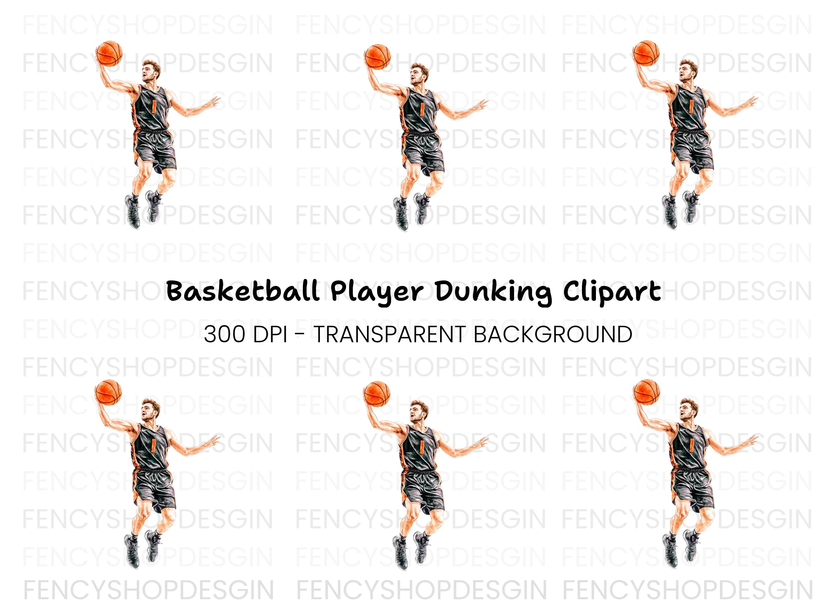 Basketball Player Slam Dunk Clipart Bundle