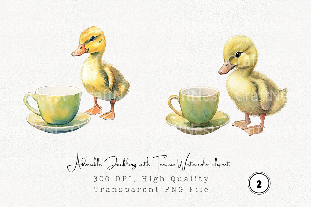 Adorable Duckling With Teacup Clipart Bundle