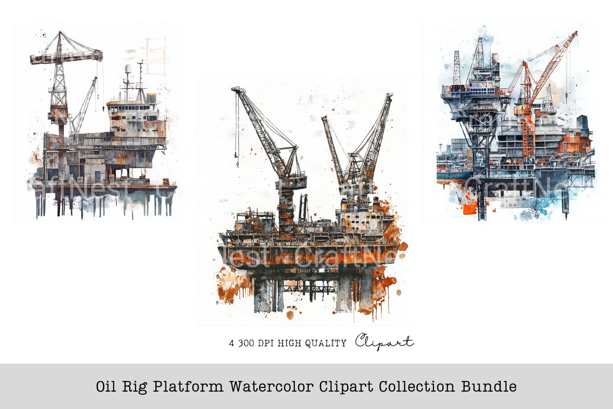 Oil Rig Platform Clipart Bundle
