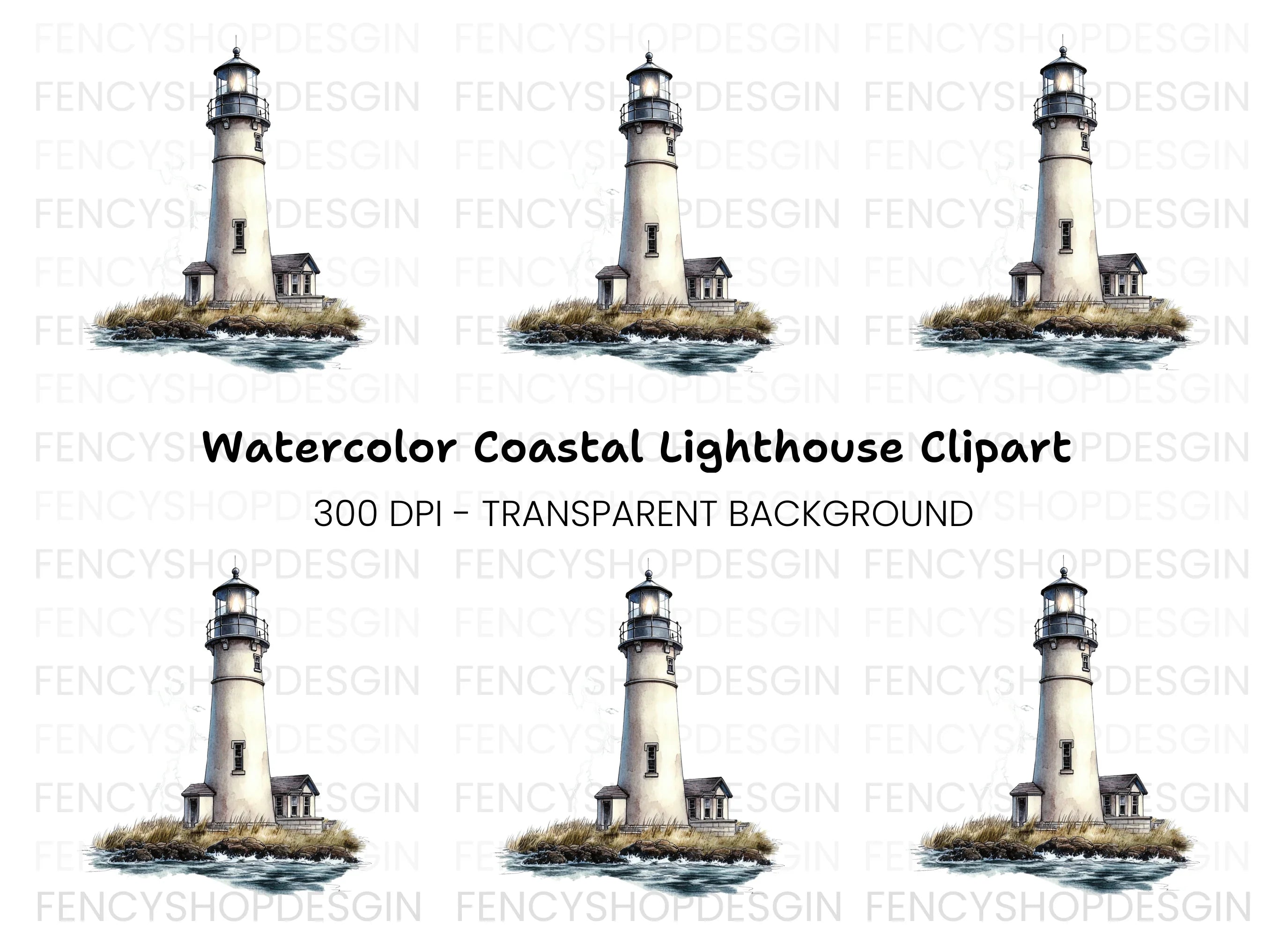 Lighthouse on Rocky Island Clipart Bundle