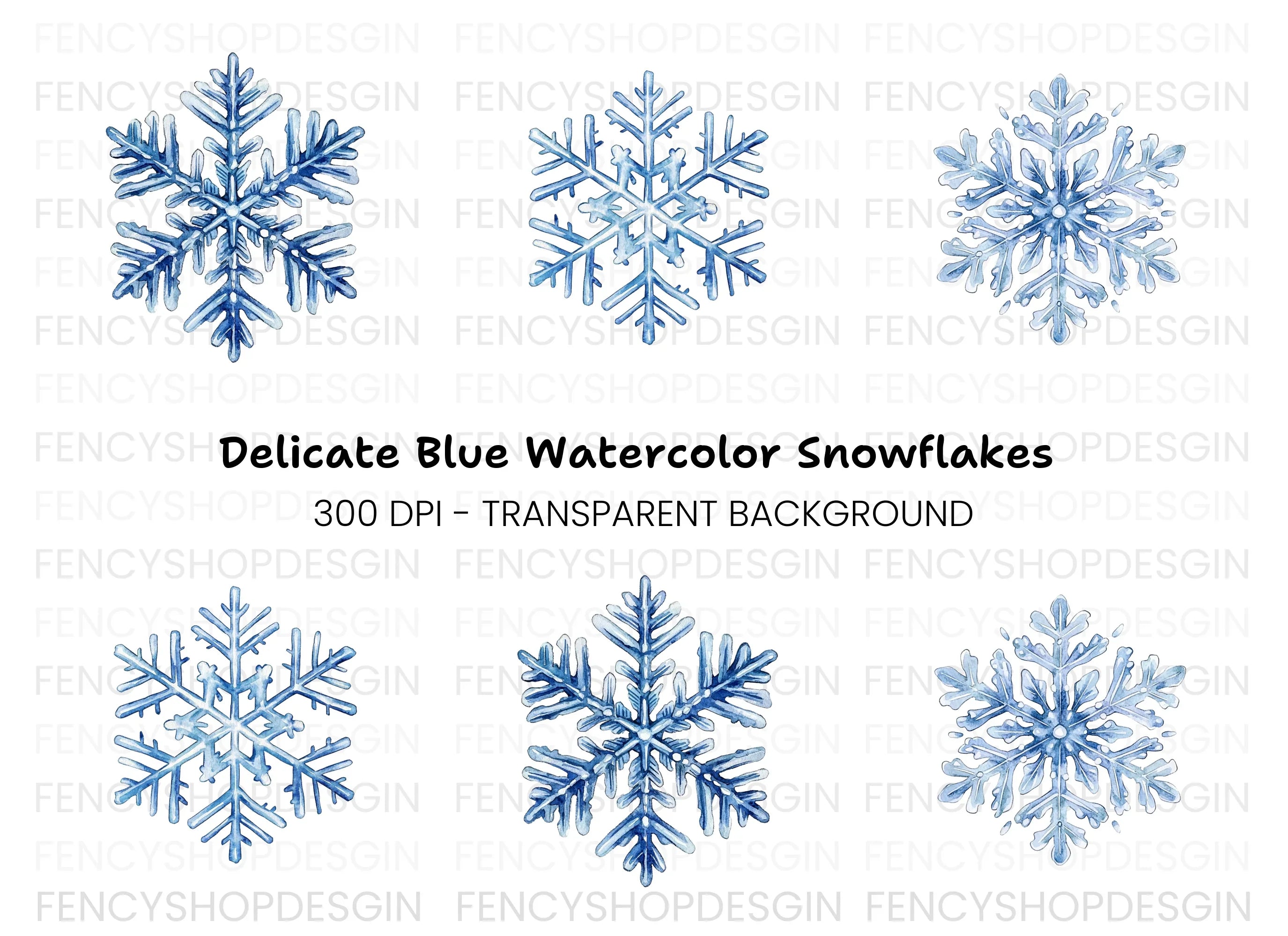 Deep Blue Snowflake Clipart Bundle