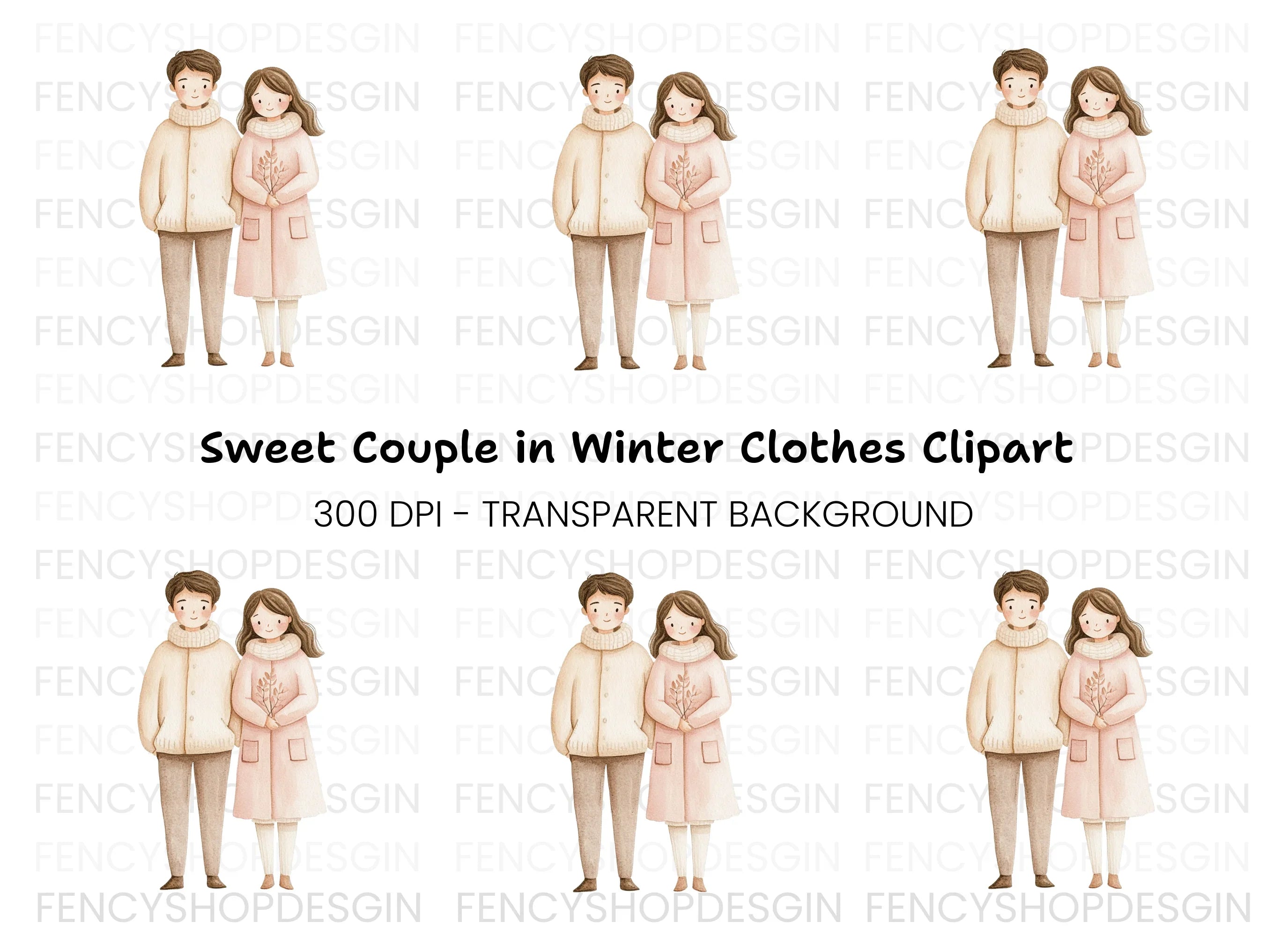 Cute Couple Winter Clipart Bundle