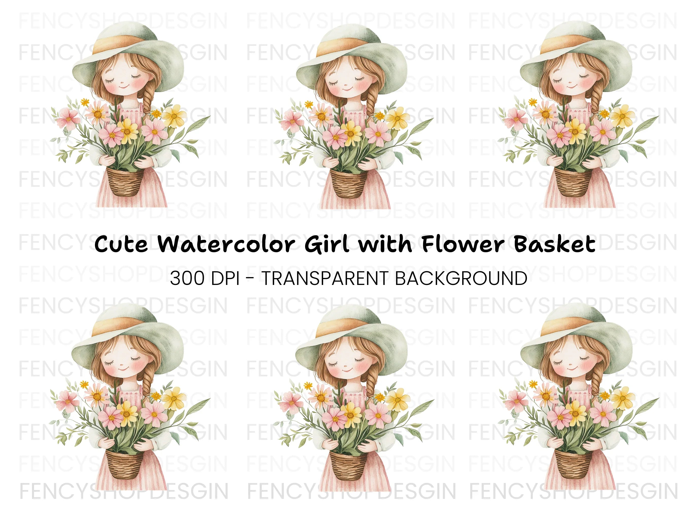 Cute Girl with Flower Pot Clipart Bundle