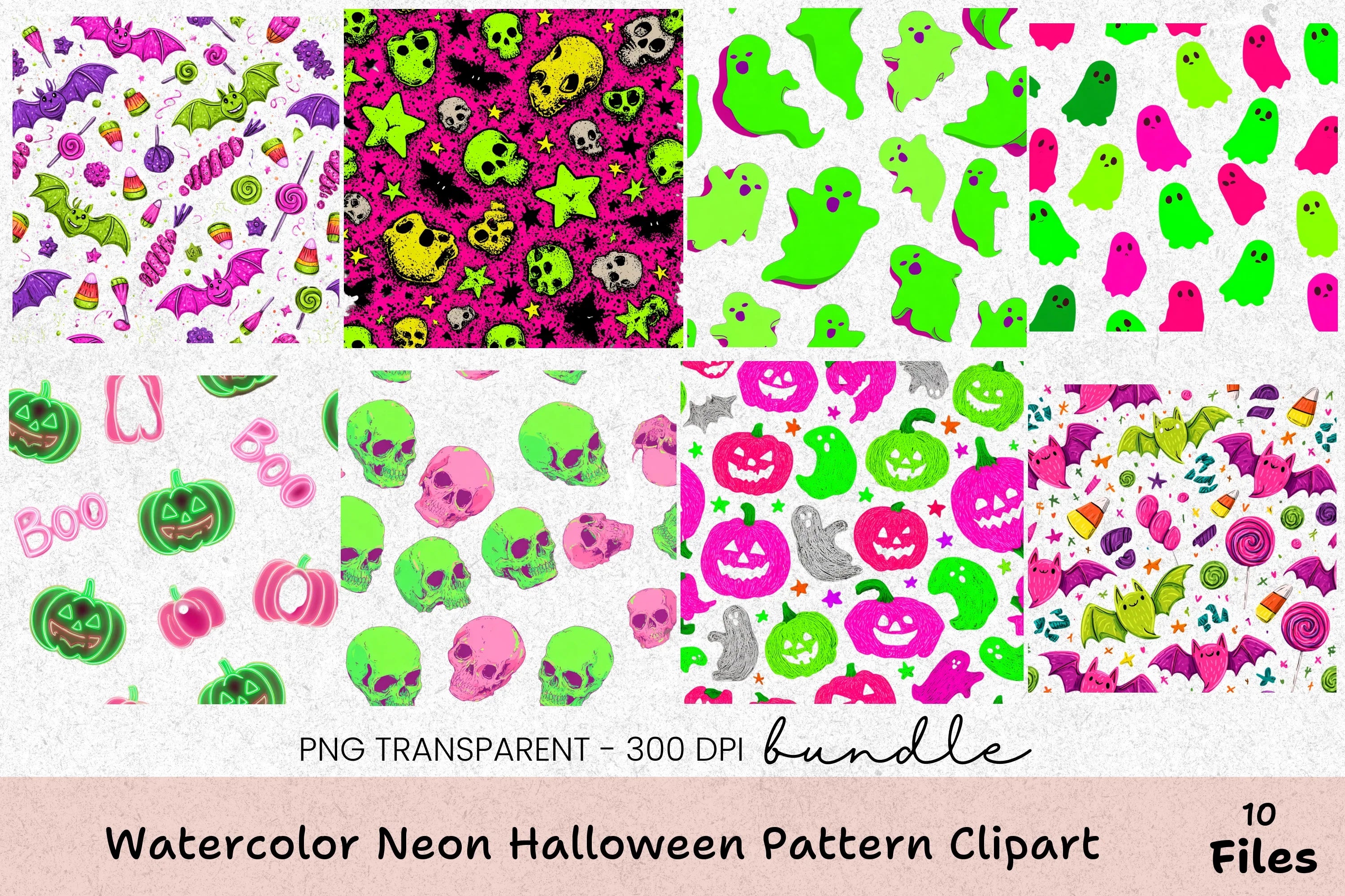 Neon Halloween Pattern Clipart Bundle - CraftNest - Digital Crafting and Art