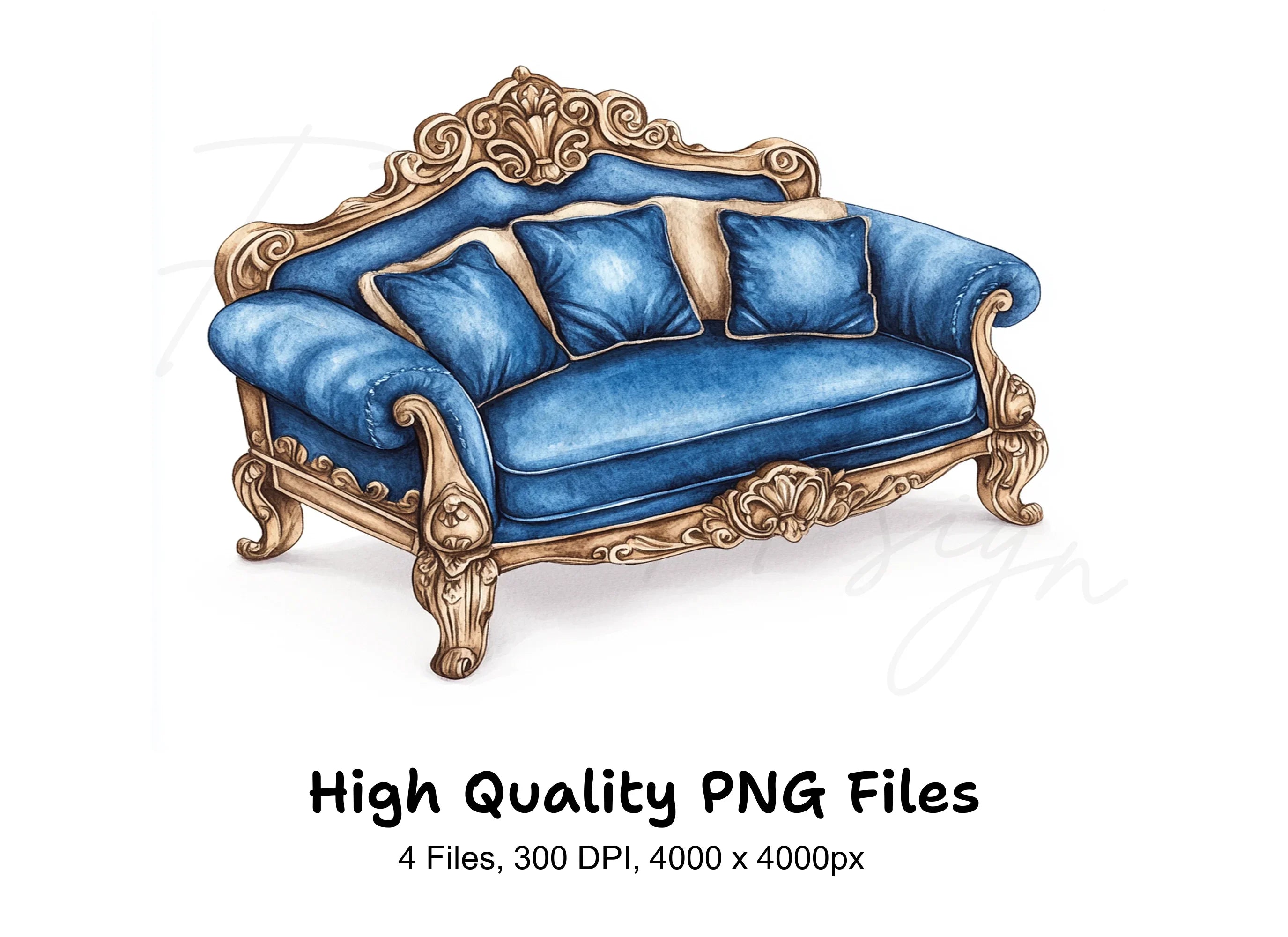Luxurious Blue Victorian Sofas Clipart Bundle