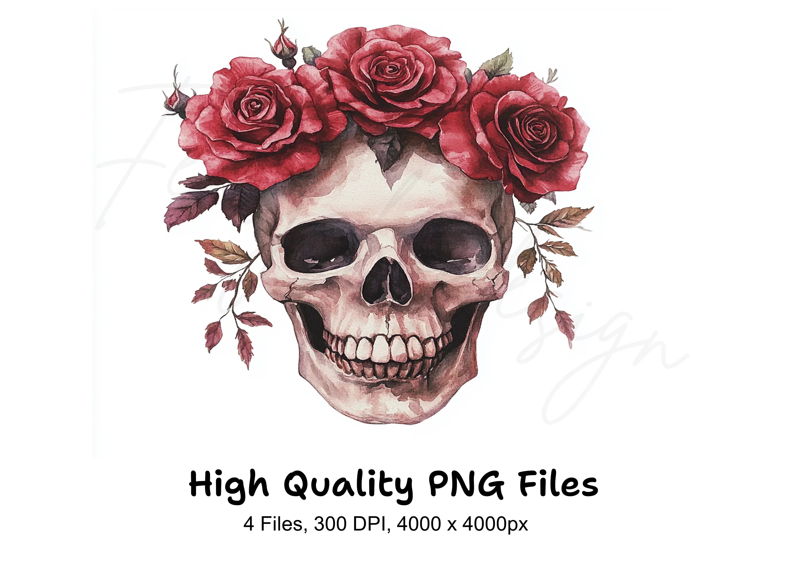 Red Rose Skull Clipart Bundle