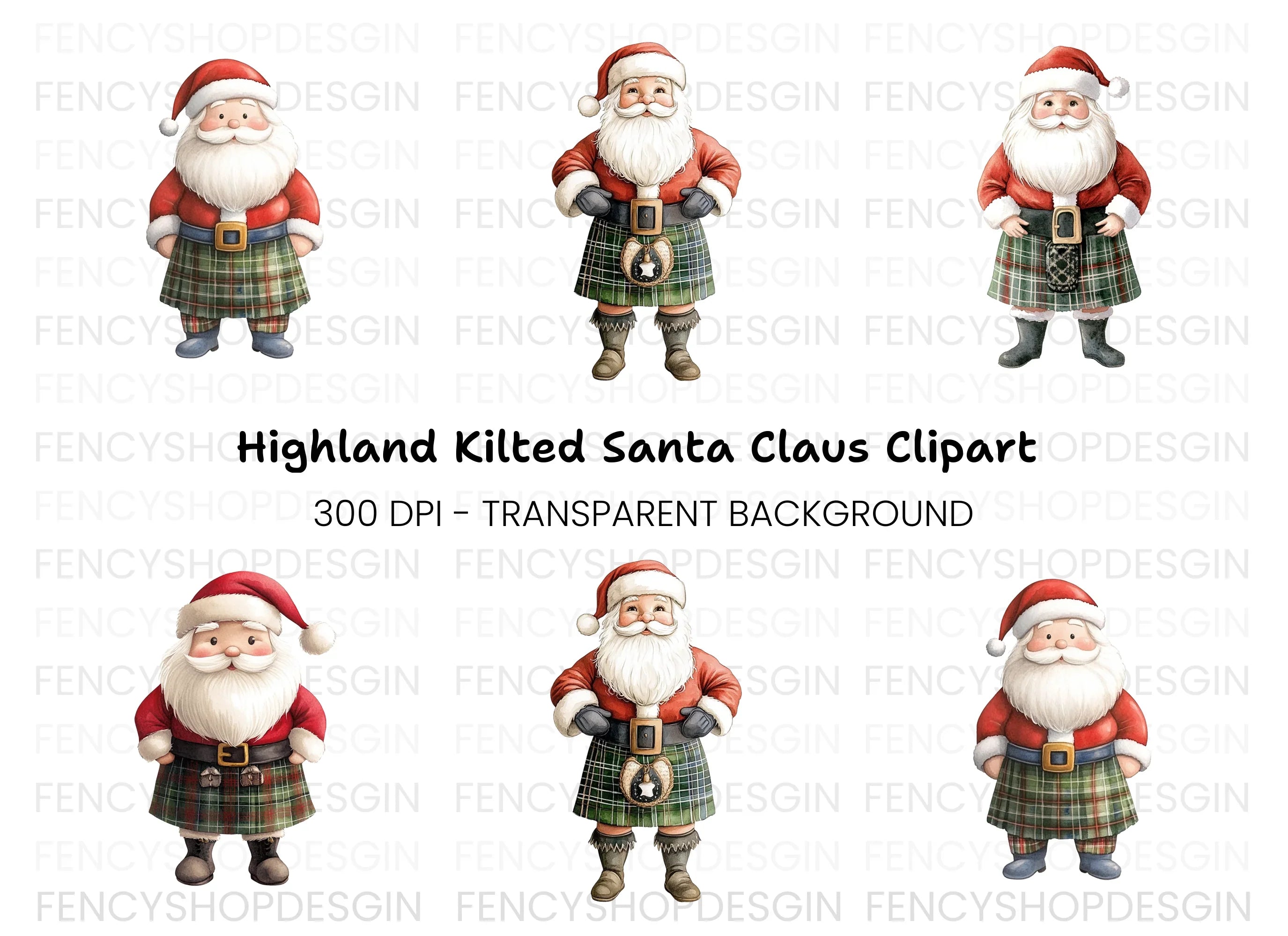 Scottish Santa Claus Clipart Bundle