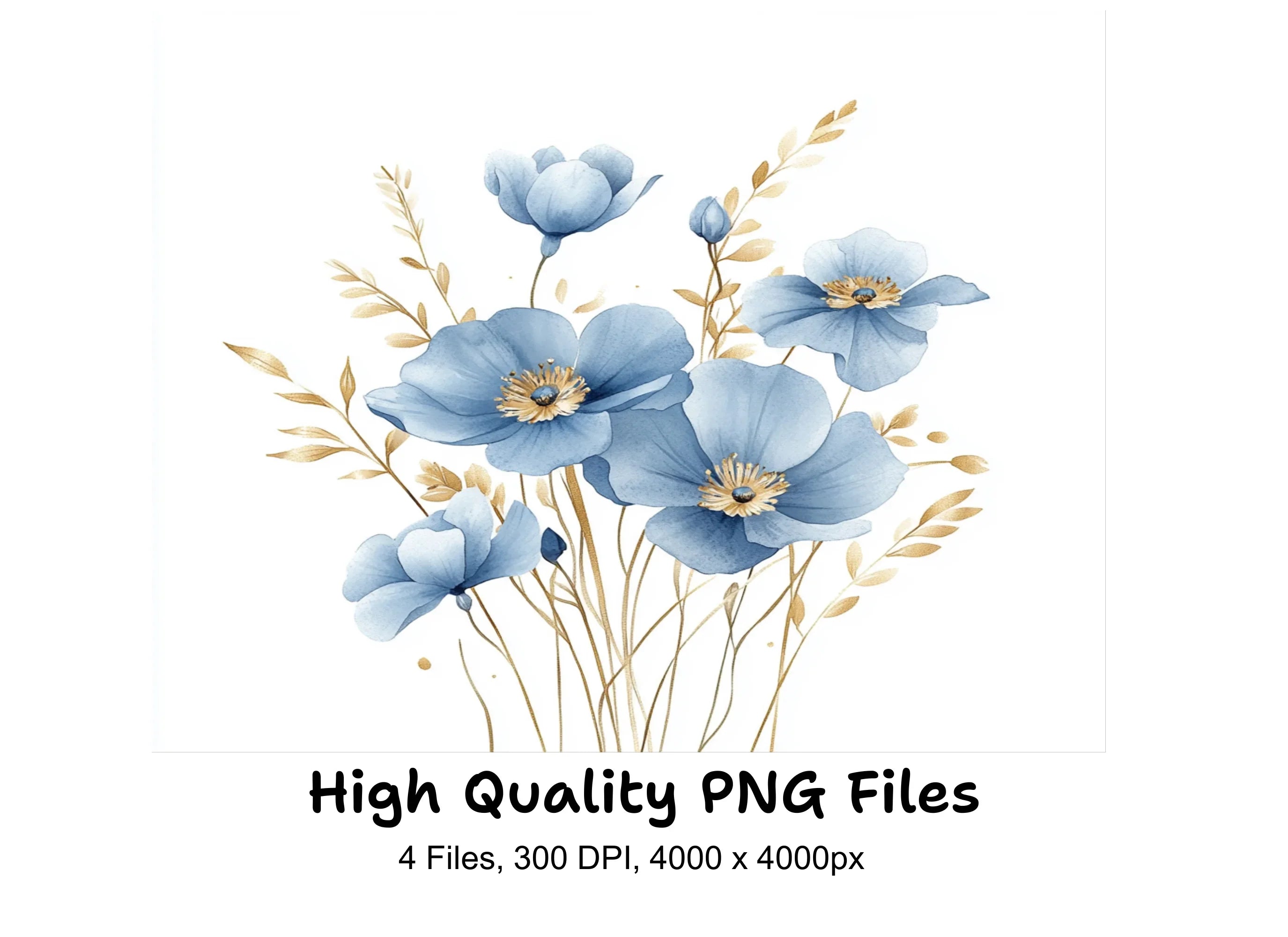Soft Blue Floral Clipart Bundle