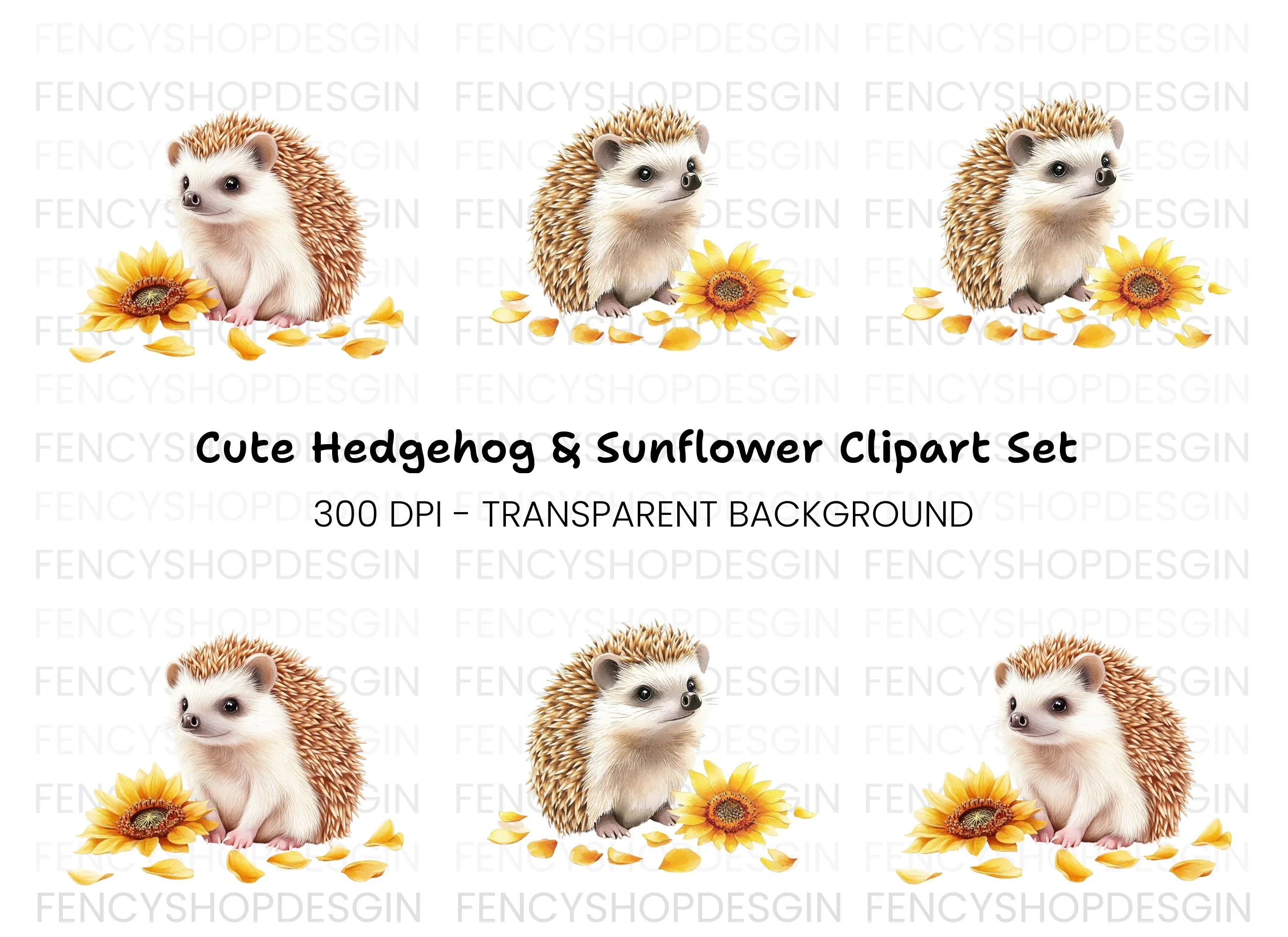 Playful Hedgehogs with Sunflowers Clipart Bundle