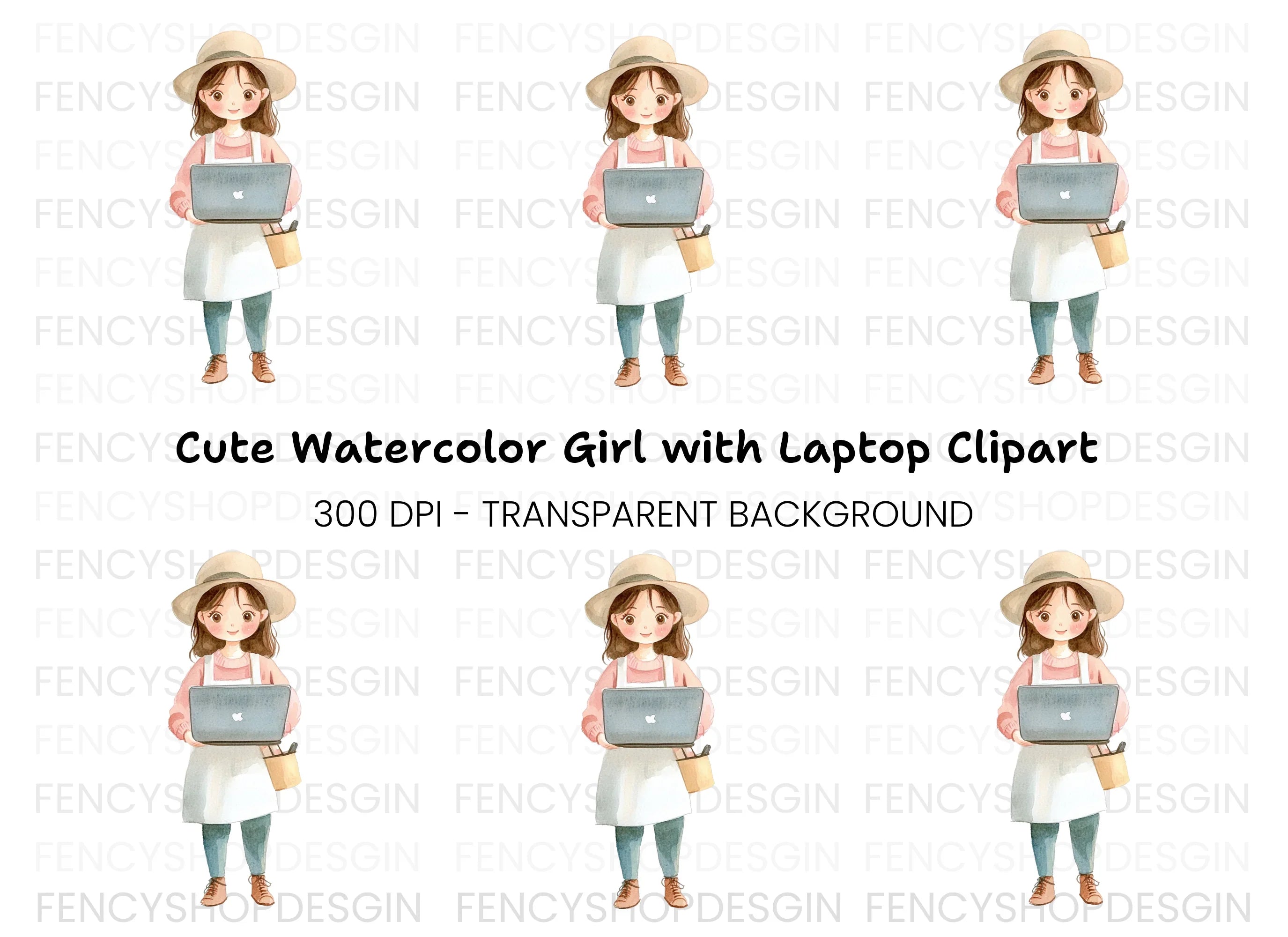 Cute Girl with Laptop Clipart Bundle