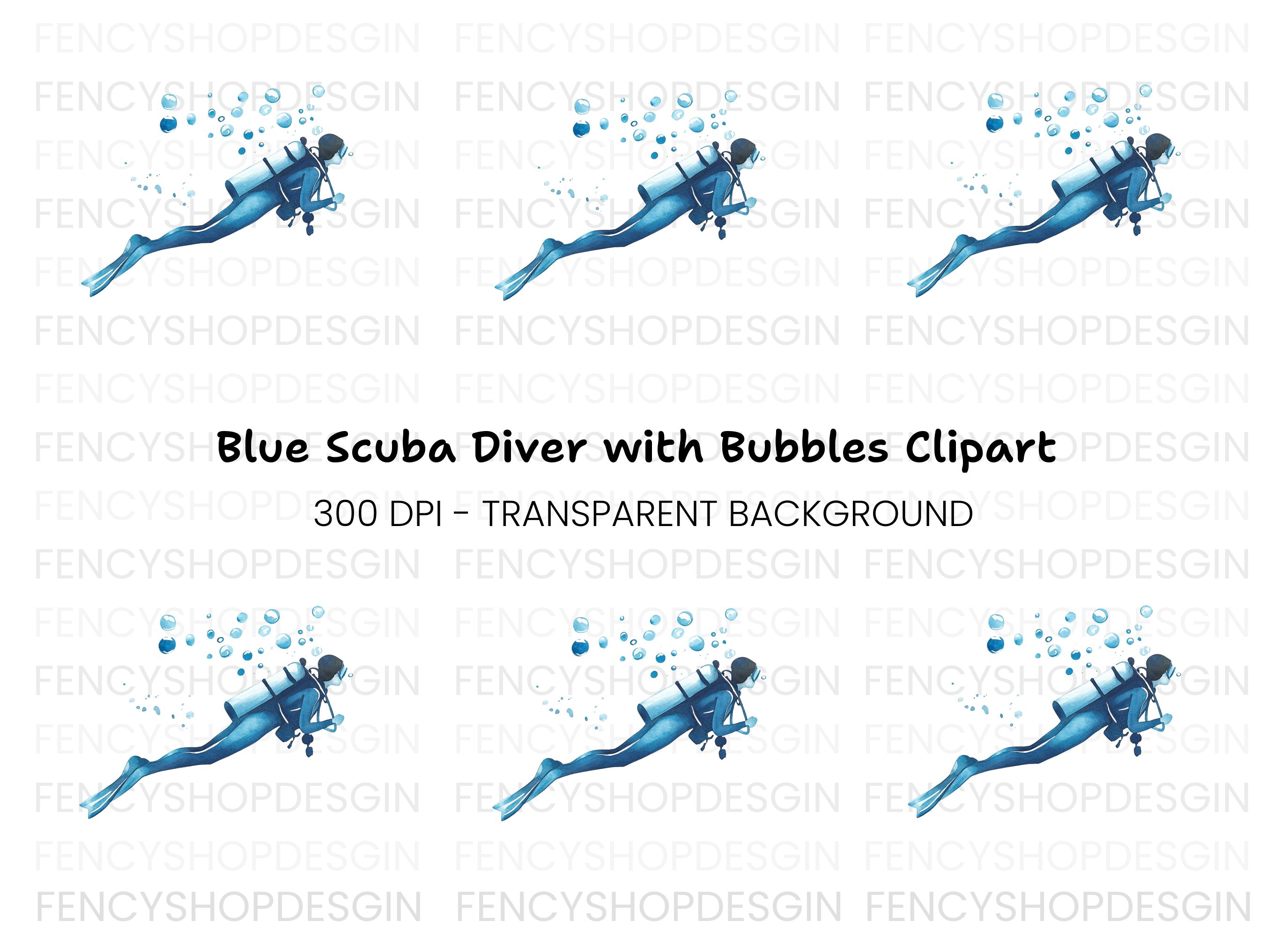 Scuba Diver Bubbles Clipart Bundle