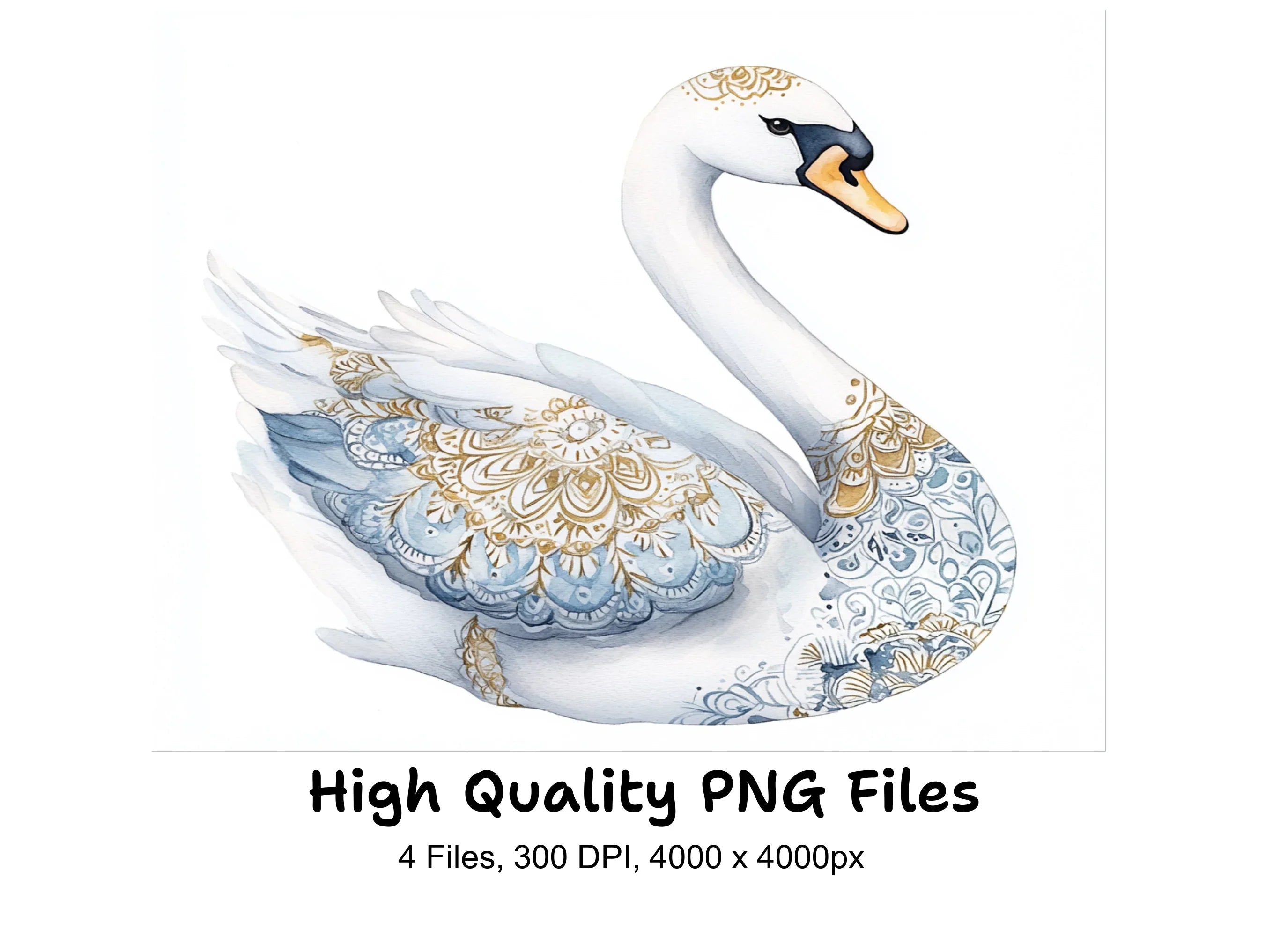 Golden Mandala Swan Clipart Bundle