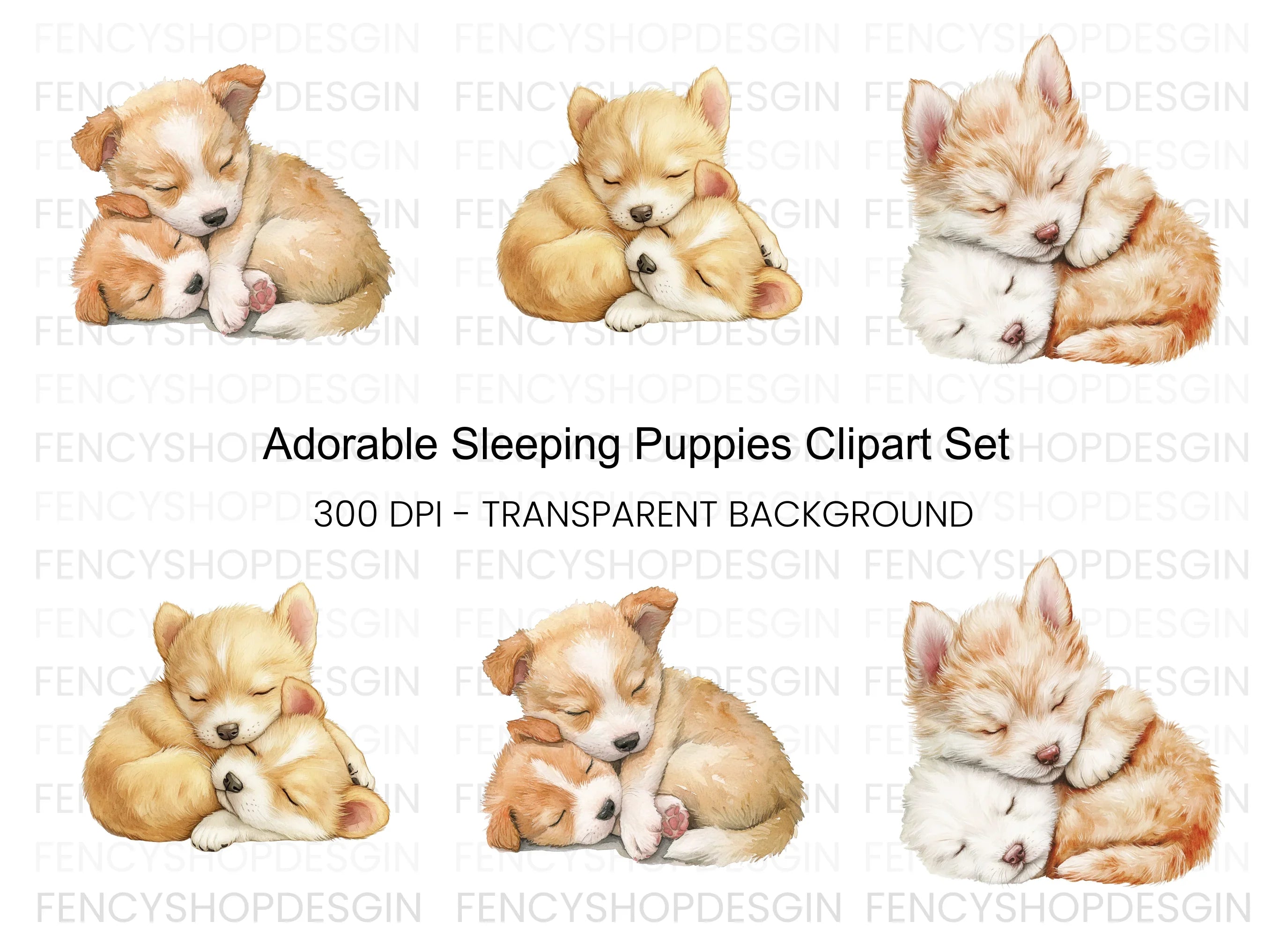 Adorable Sleeping Puppy Pairs Clipart Bundle