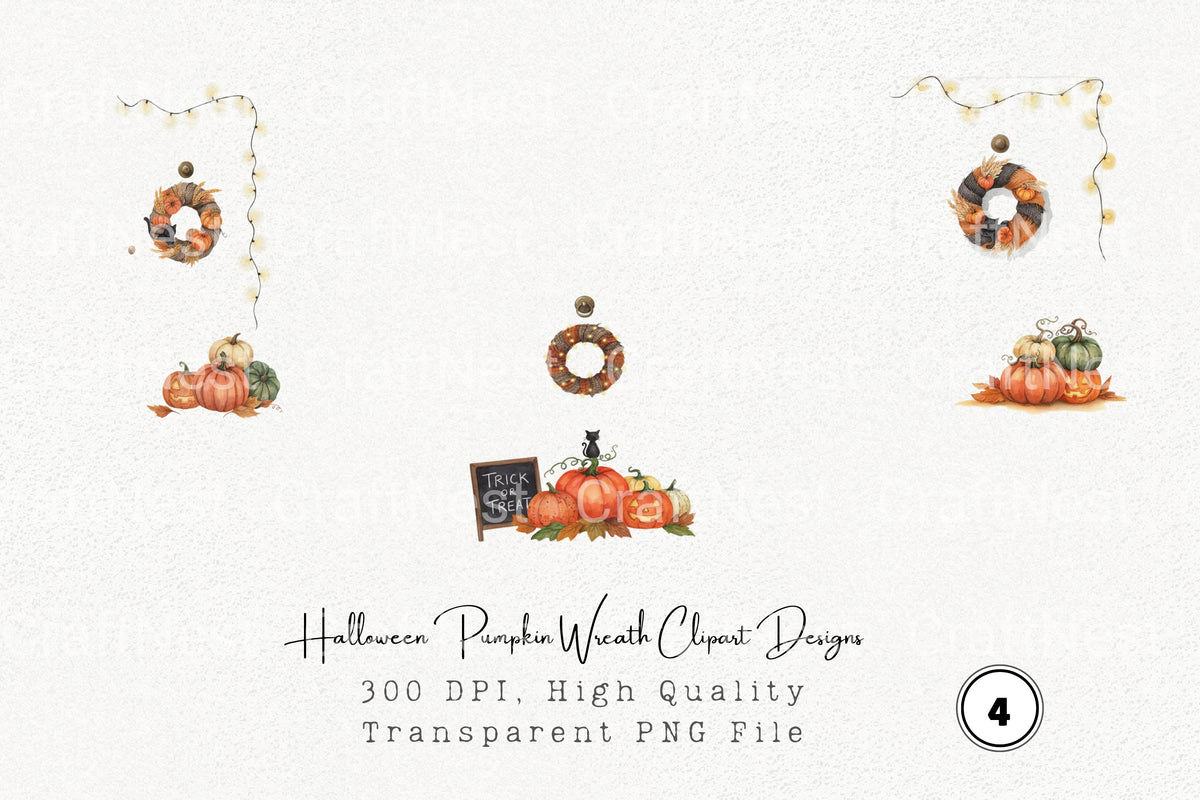 Halloween Pumpkin Wreath Designs Clipart Bundle