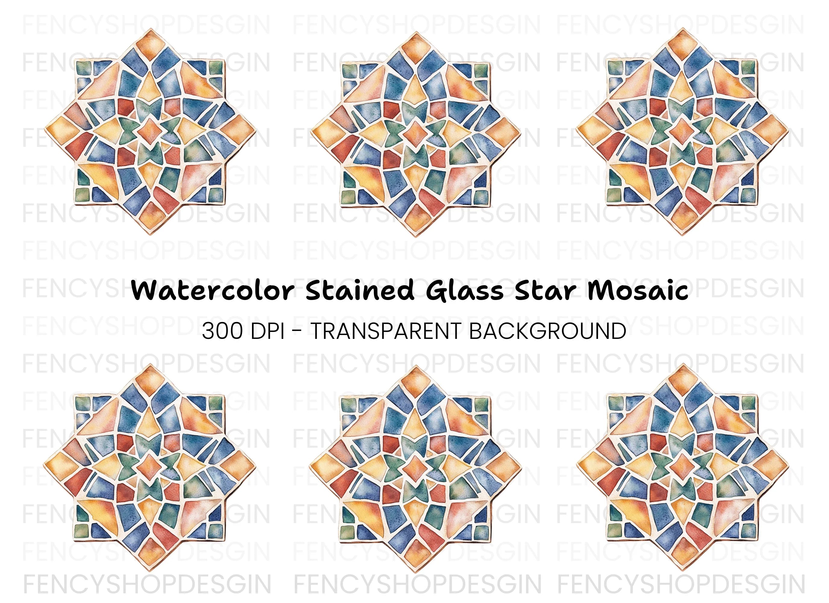 Stained Glass Star Clipart Bundle
