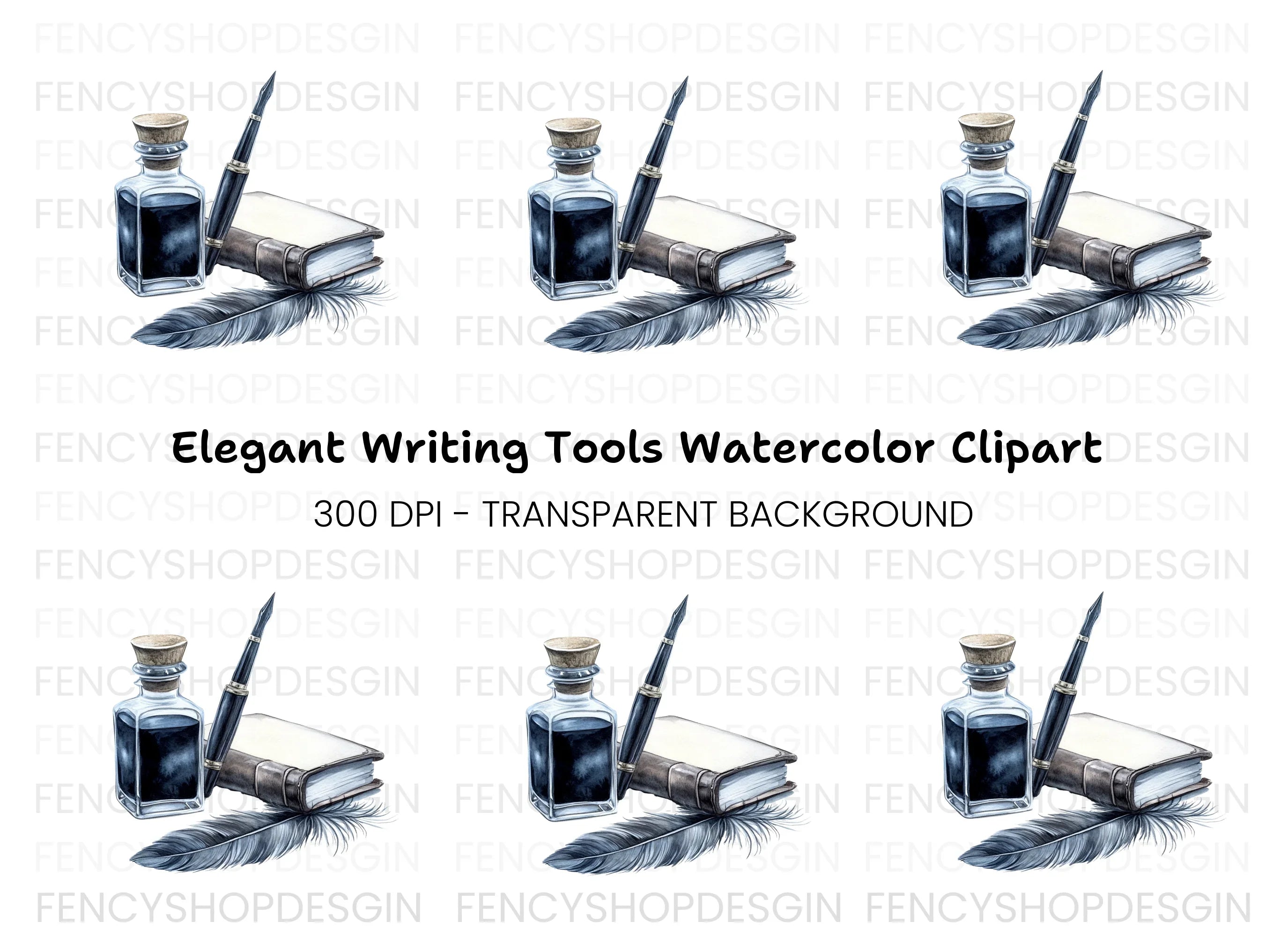 Inkwell Pen Feather Book Clipart Bundle
