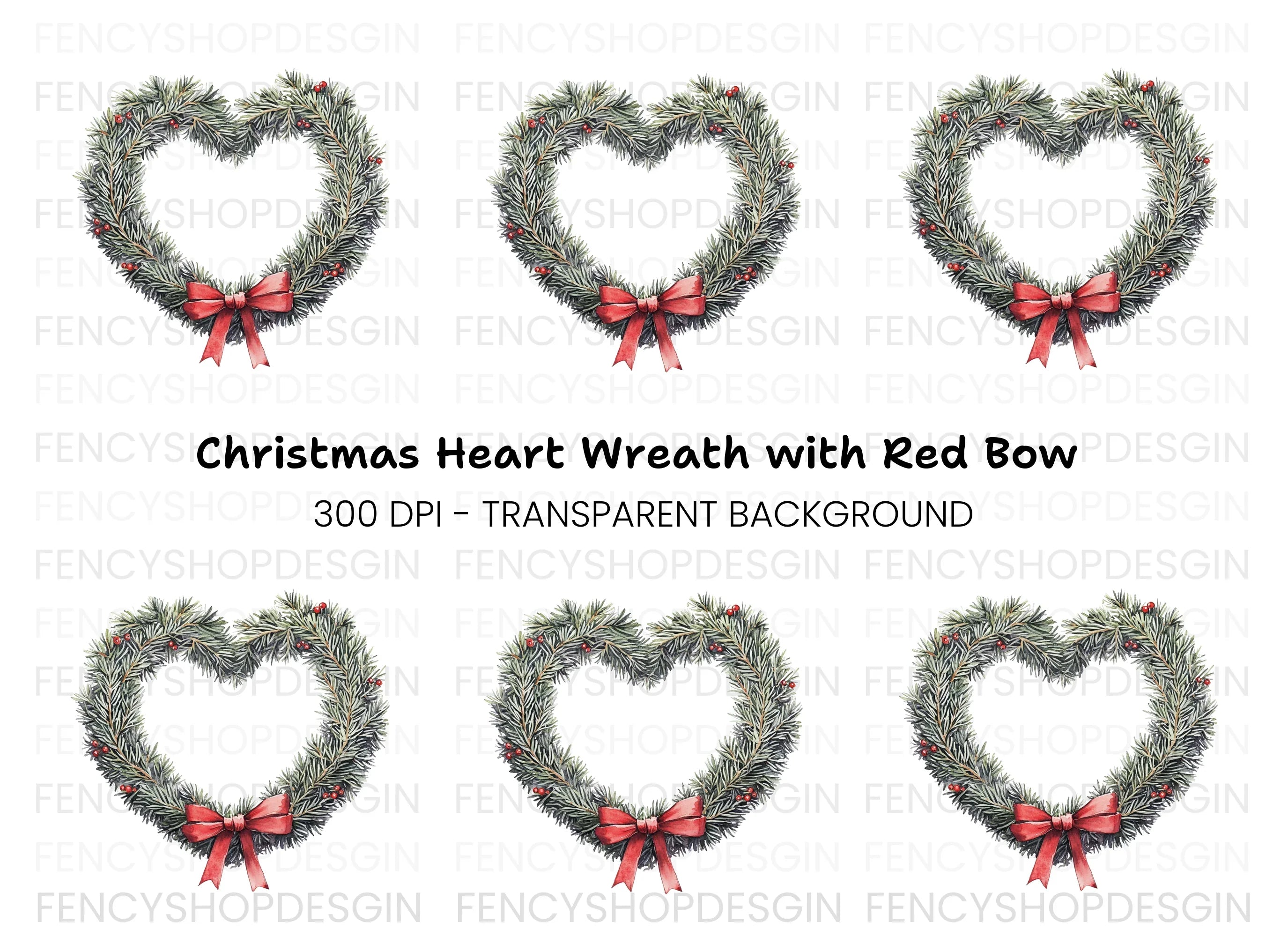 Heart Shaped Christmas Wreath Clipart Bundle