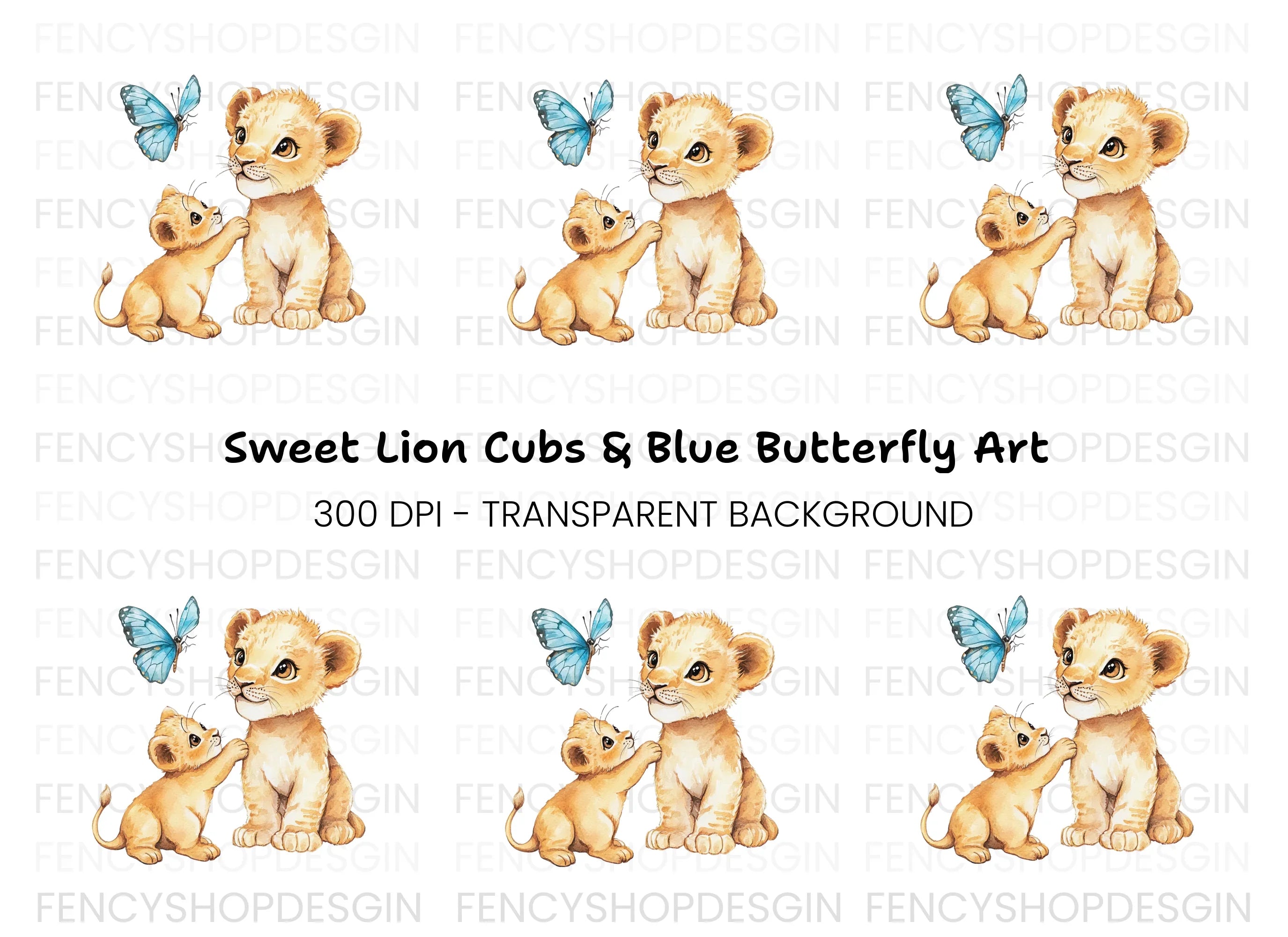Playful Lion Cubs and Butterfly Clipart Bundle