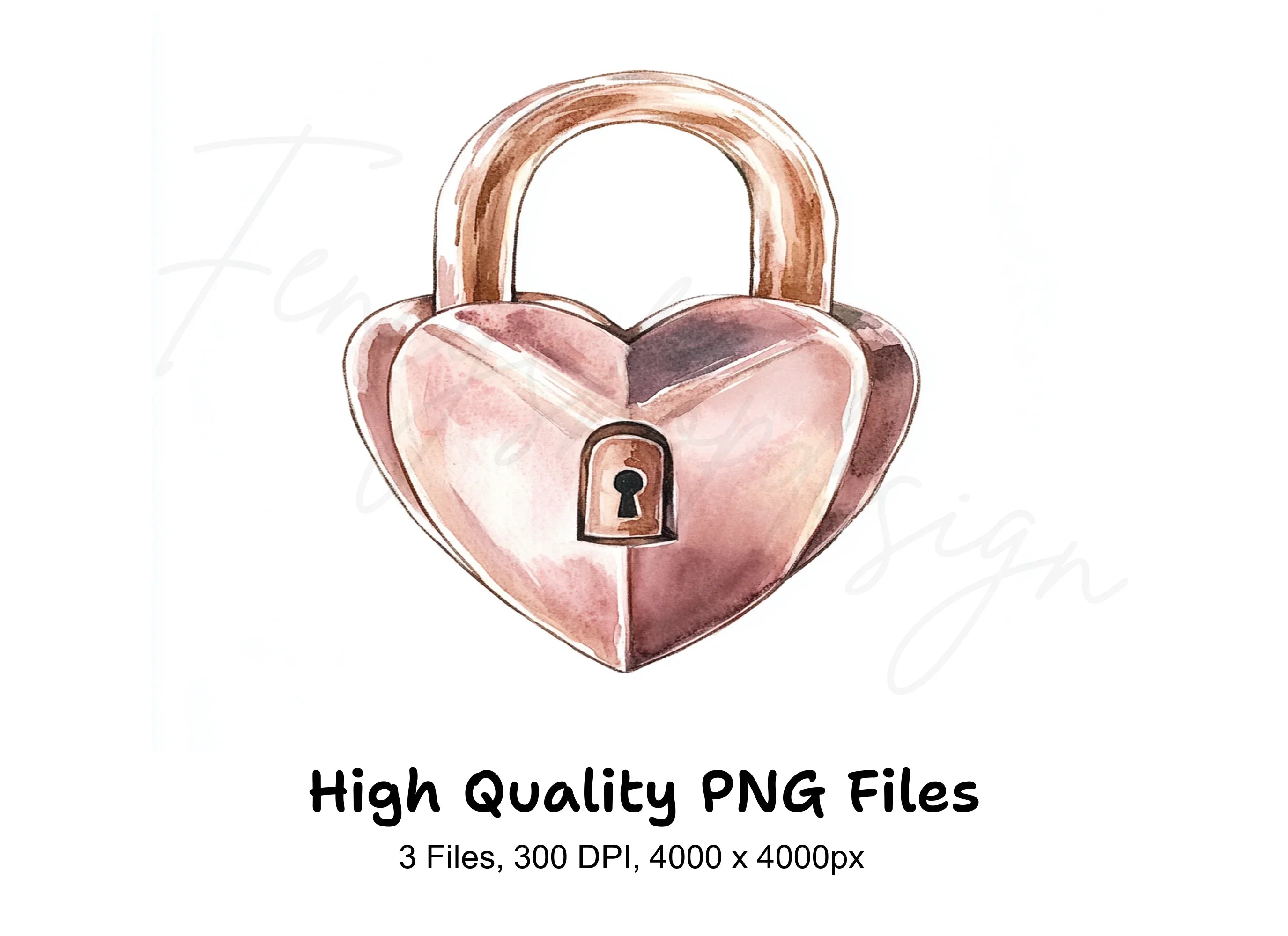 Rose Gold Heart Padlock Clipart Bundle