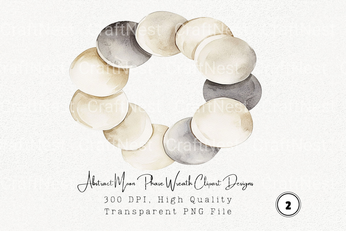 Abstract Moon Phase Wreath Designs Clipart Bundle