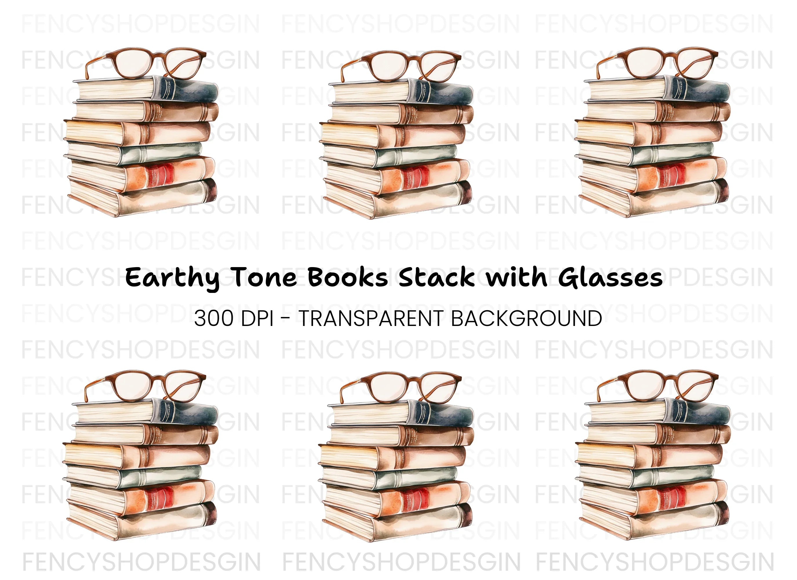Stack of Books with Reading Glasses Clipart Bundle