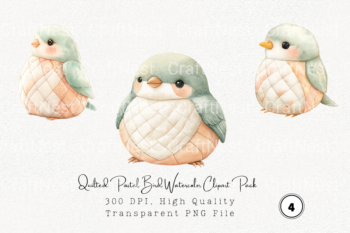 Quilted Pastel Bird Clipart Bundle