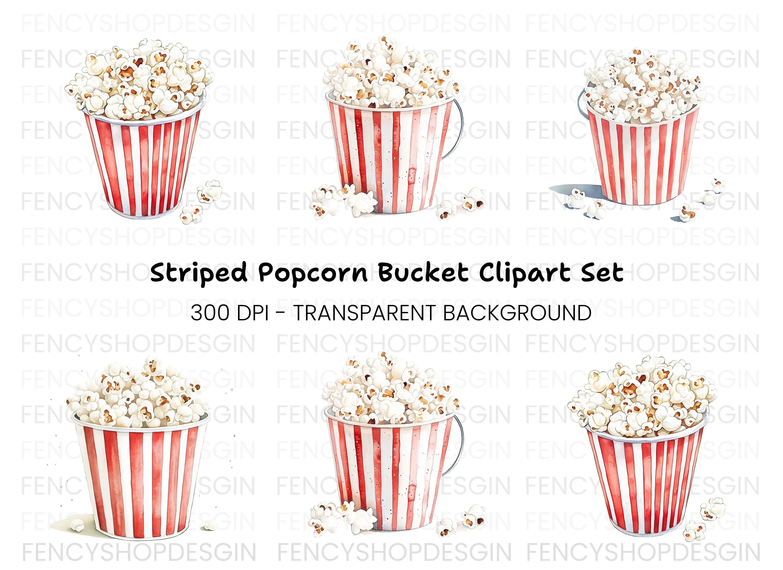 Striped Popcorn Buckets Clipart Bundle