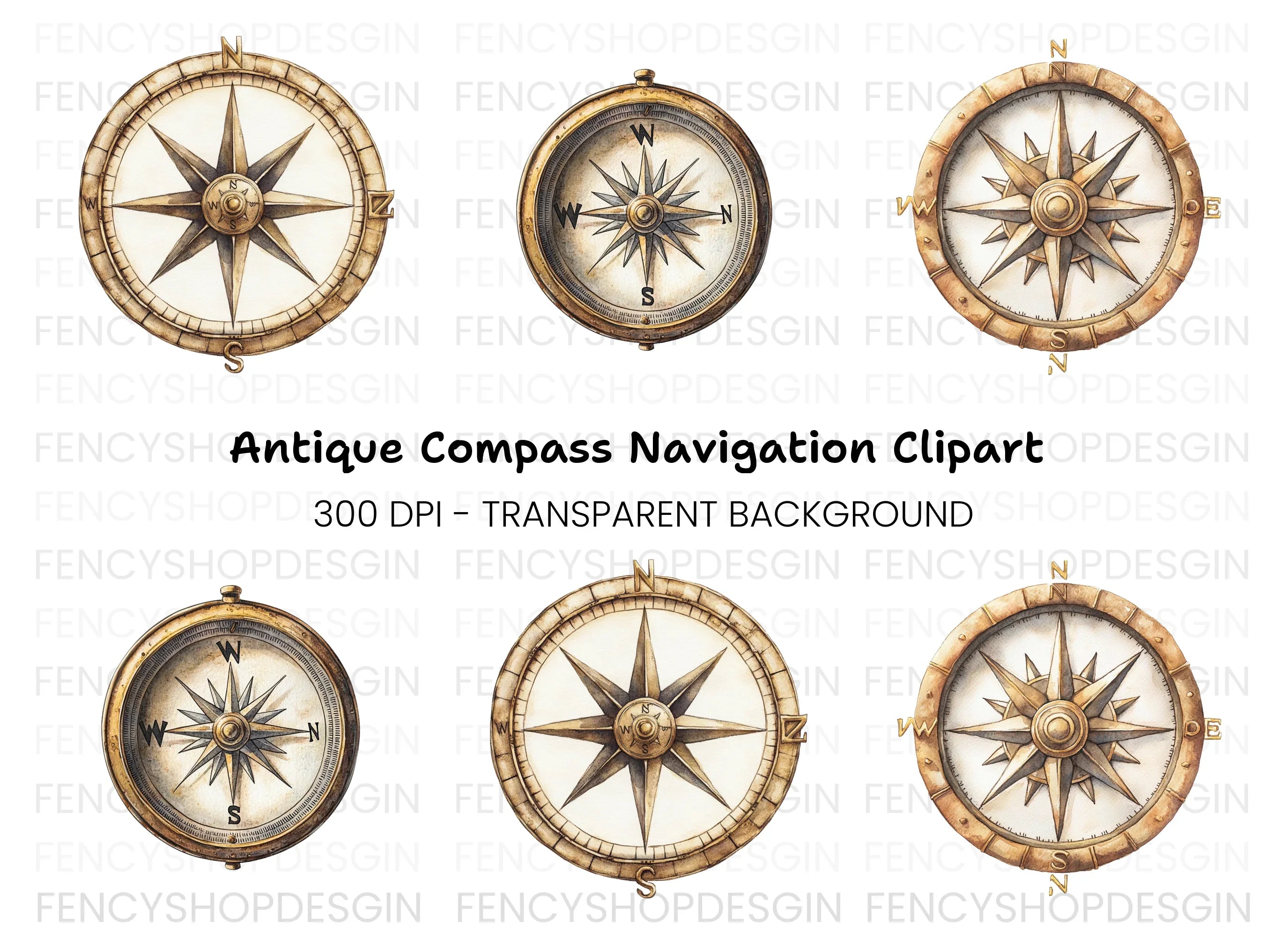 Nautical Compass Rose Clipart Bundle