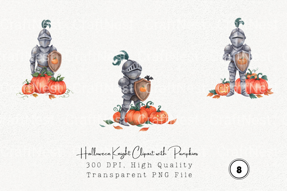Halloween Knight With Pumpkins Clipart Bundle